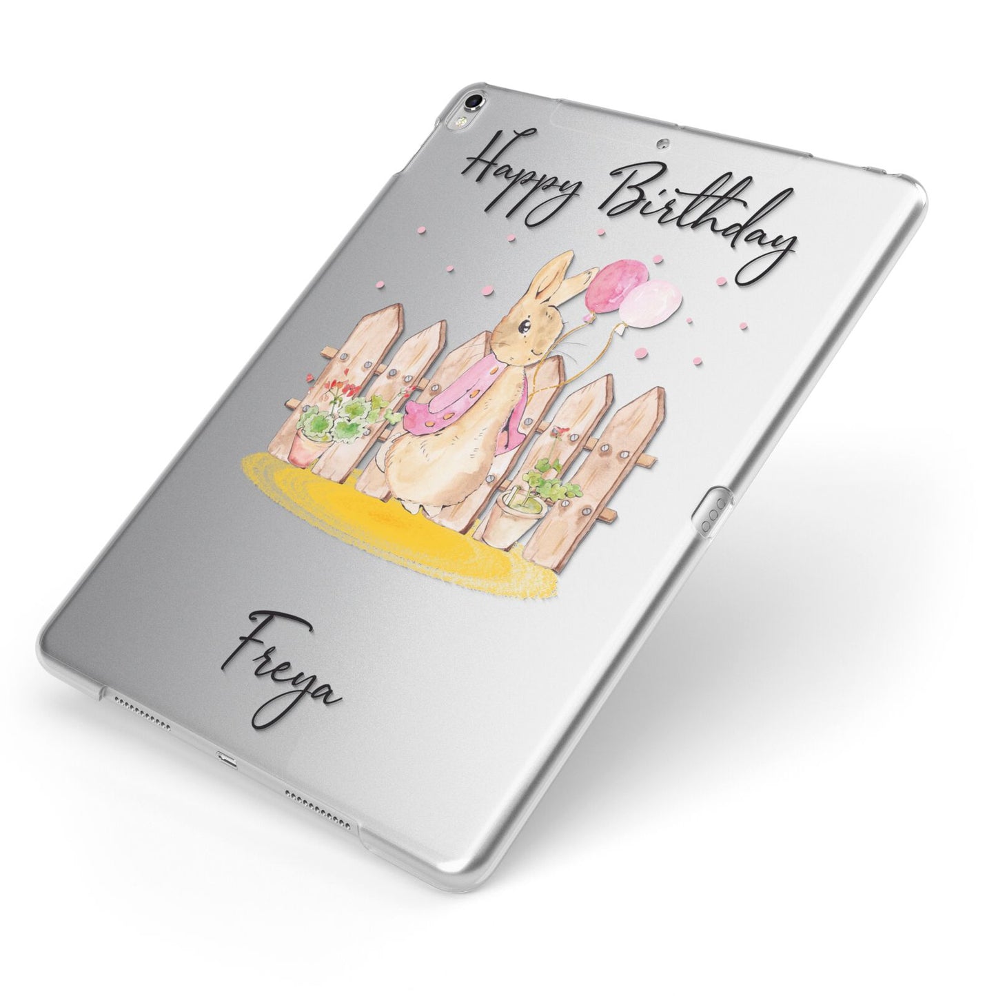 Personalised Children s Birthday Rabbit Apple iPad Case on Silver iPad Side View