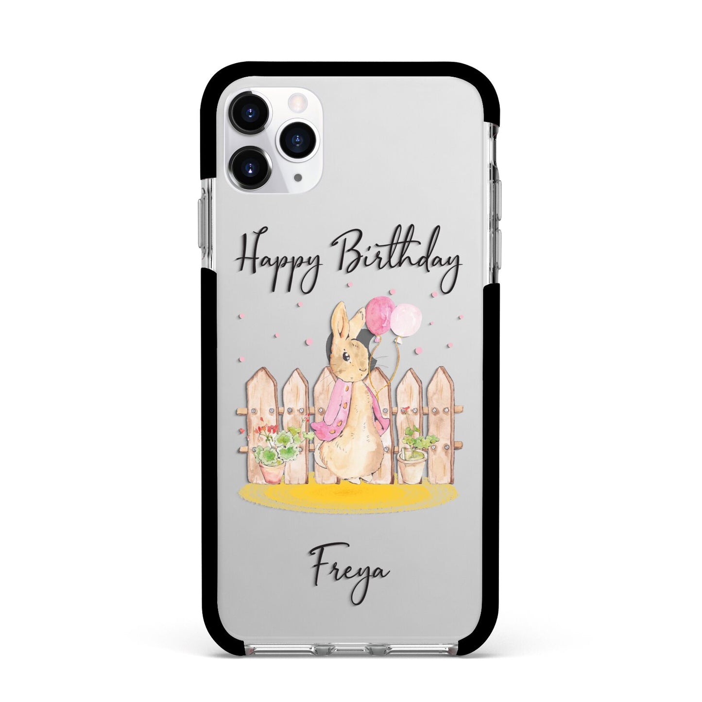 Personalised Children s Birthday Rabbit Apple iPhone 11 Pro Max in Silver with Black Impact Case