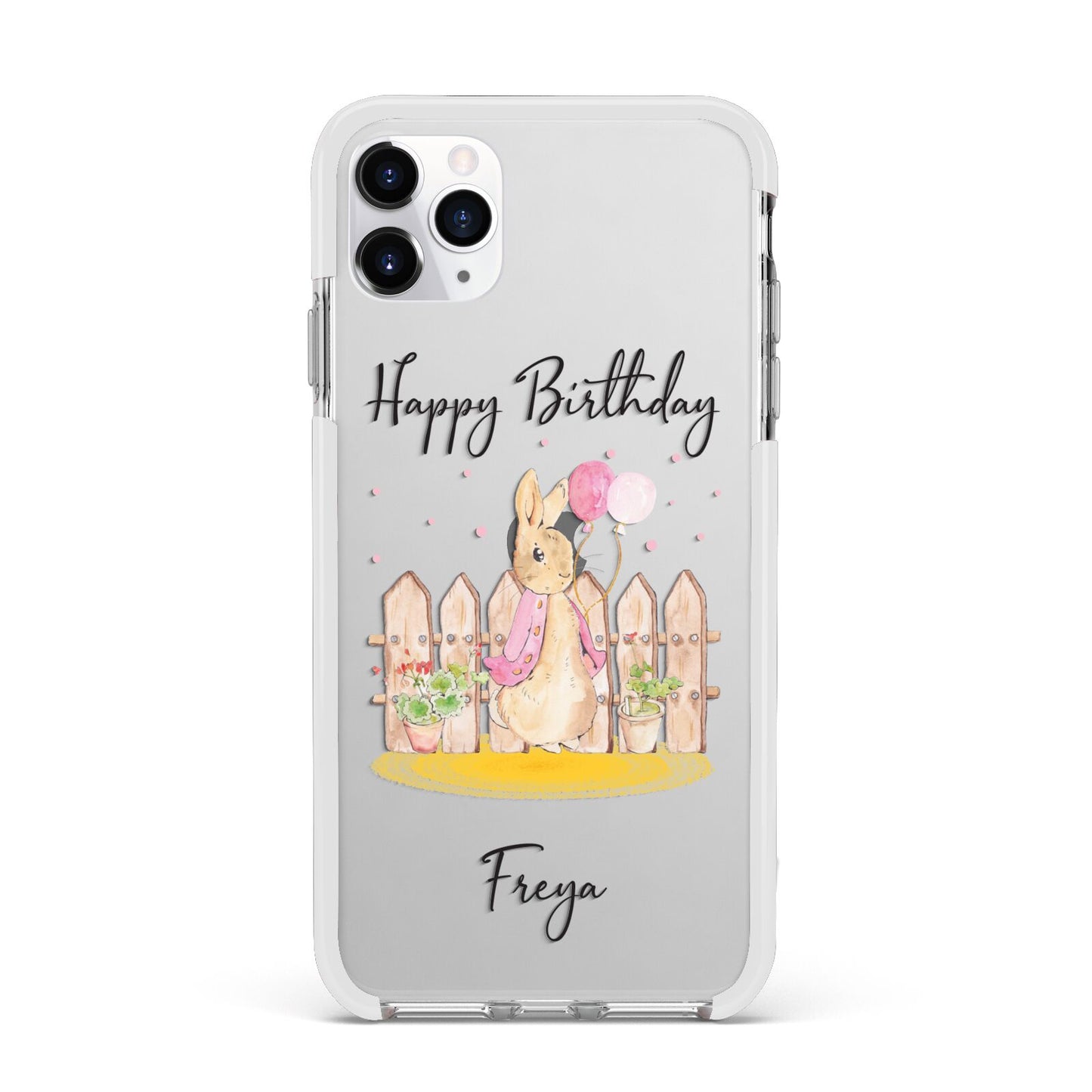 Personalised Children s Birthday Rabbit Apple iPhone 11 Pro Max in Silver with White Impact Case