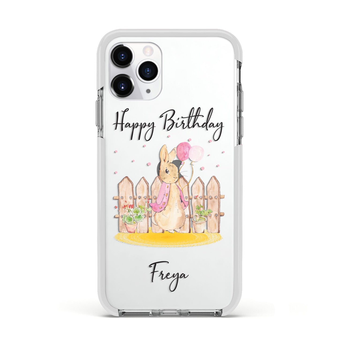 Personalised Children s Birthday Rabbit Apple iPhone 11 Pro in Silver with White Impact Case