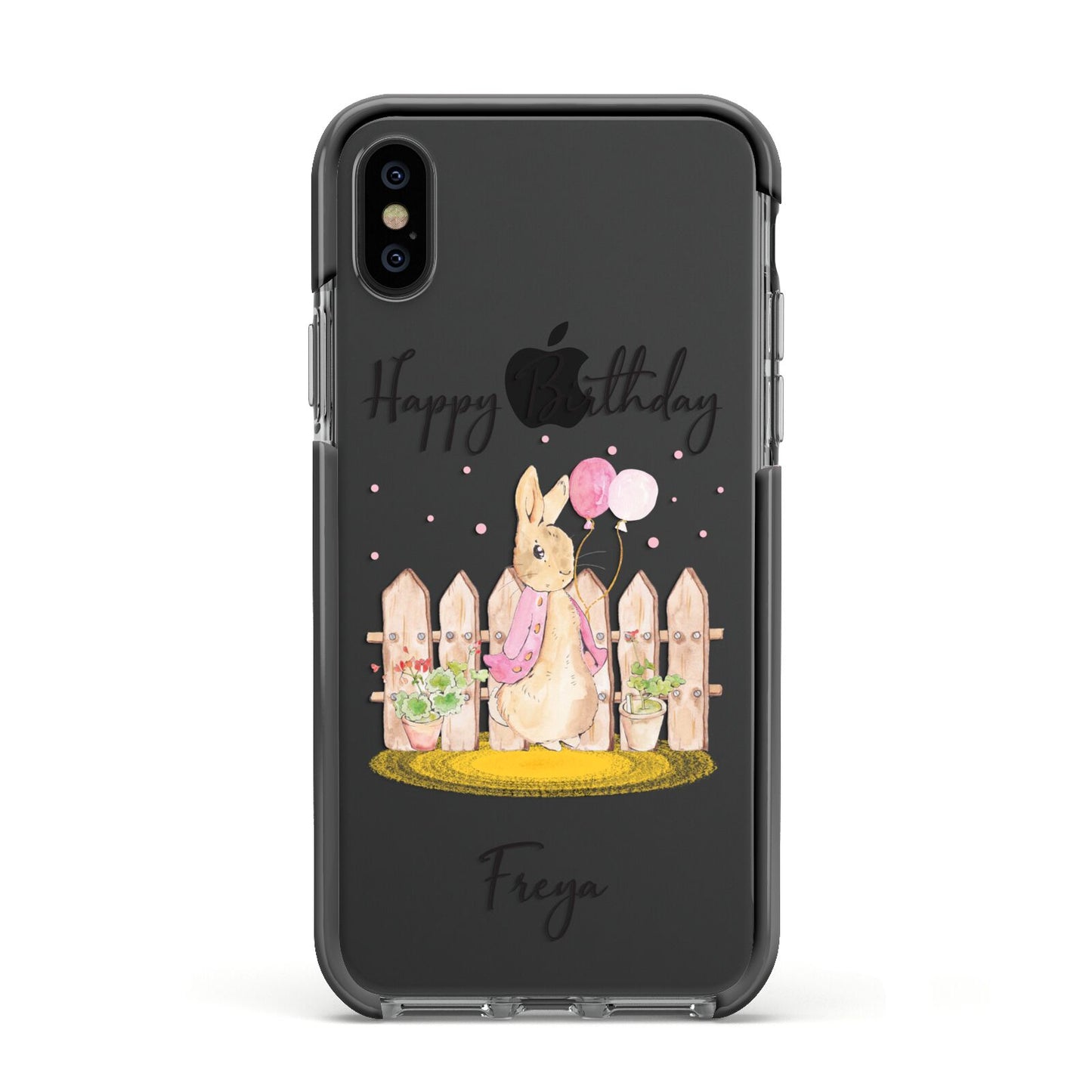 Personalised Children s Birthday Rabbit Apple iPhone Xs Impact Case Black Edge on Black Phone