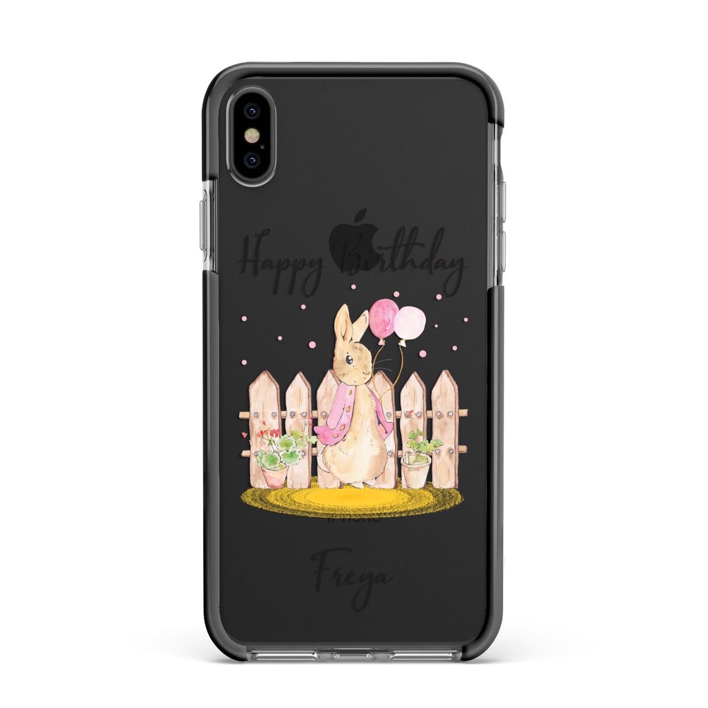 Personalised Children s Birthday Rabbit Apple iPhone Xs Max Impact Case Black Edge on Black Phone