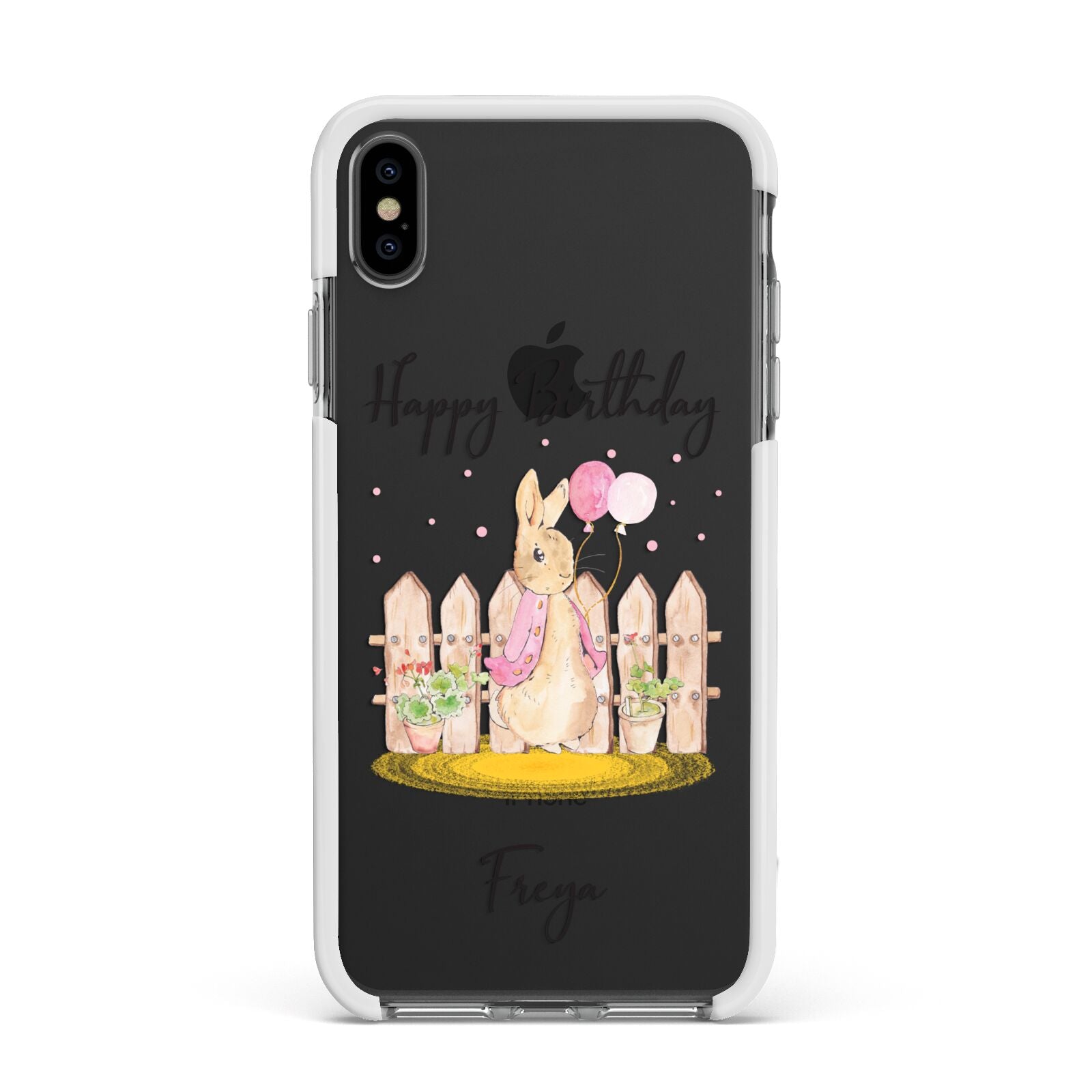 Personalised Children s Birthday Rabbit Apple iPhone Xs Max Impact Case White Edge on Black Phone