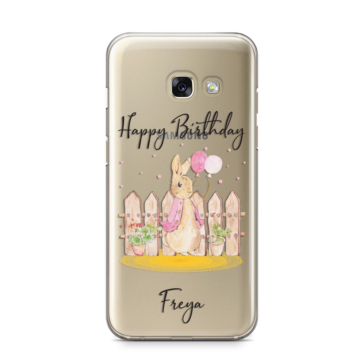 Personalised Children s Birthday Rabbit Samsung Galaxy A3 2017 Case on gold phone