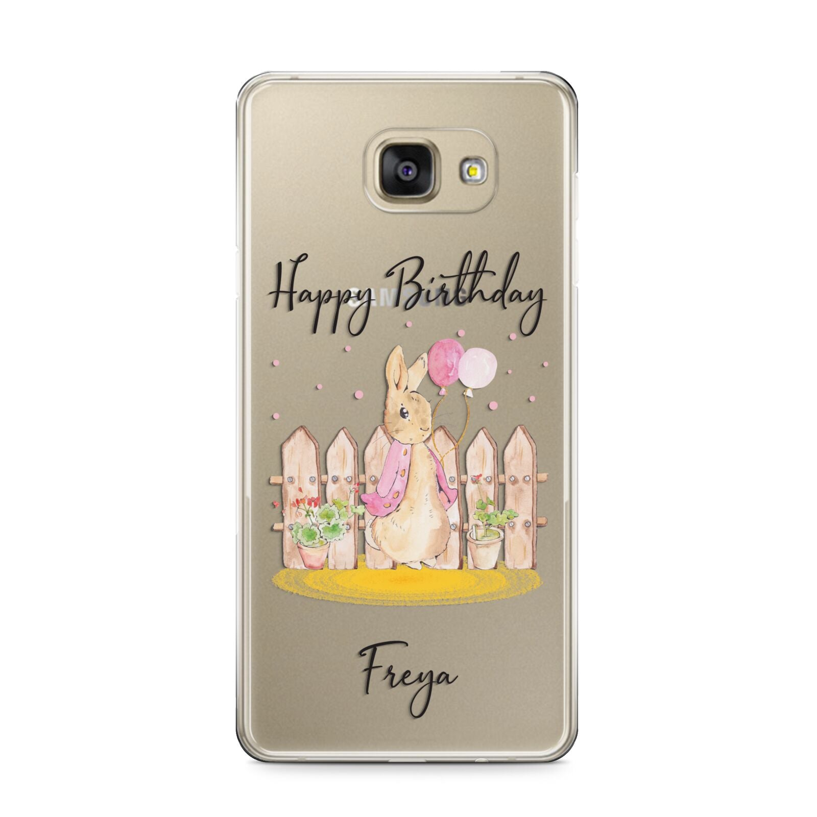 Personalised Children s Birthday Rabbit Samsung Galaxy A9 2016 Case on gold phone