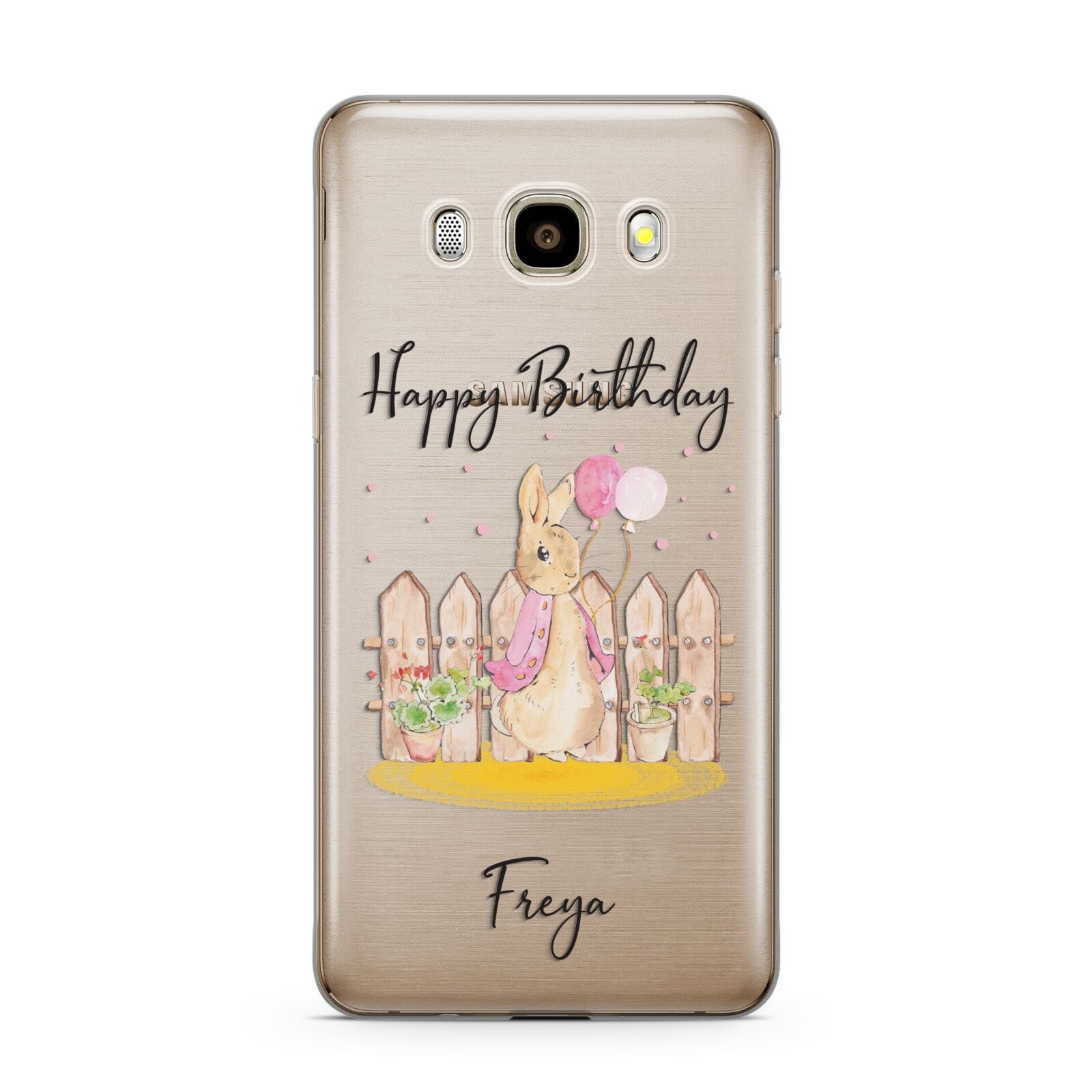 Personalised Children s Birthday Rabbit Samsung Galaxy J7 2016 Case on gold phone