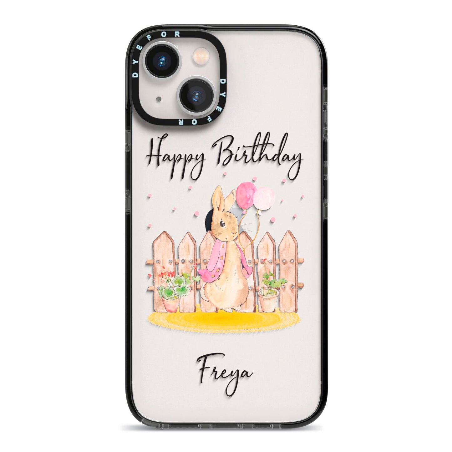 Personalised Children s Birthday Rabbit iPhone 13 Black Impact Case on Silver phone