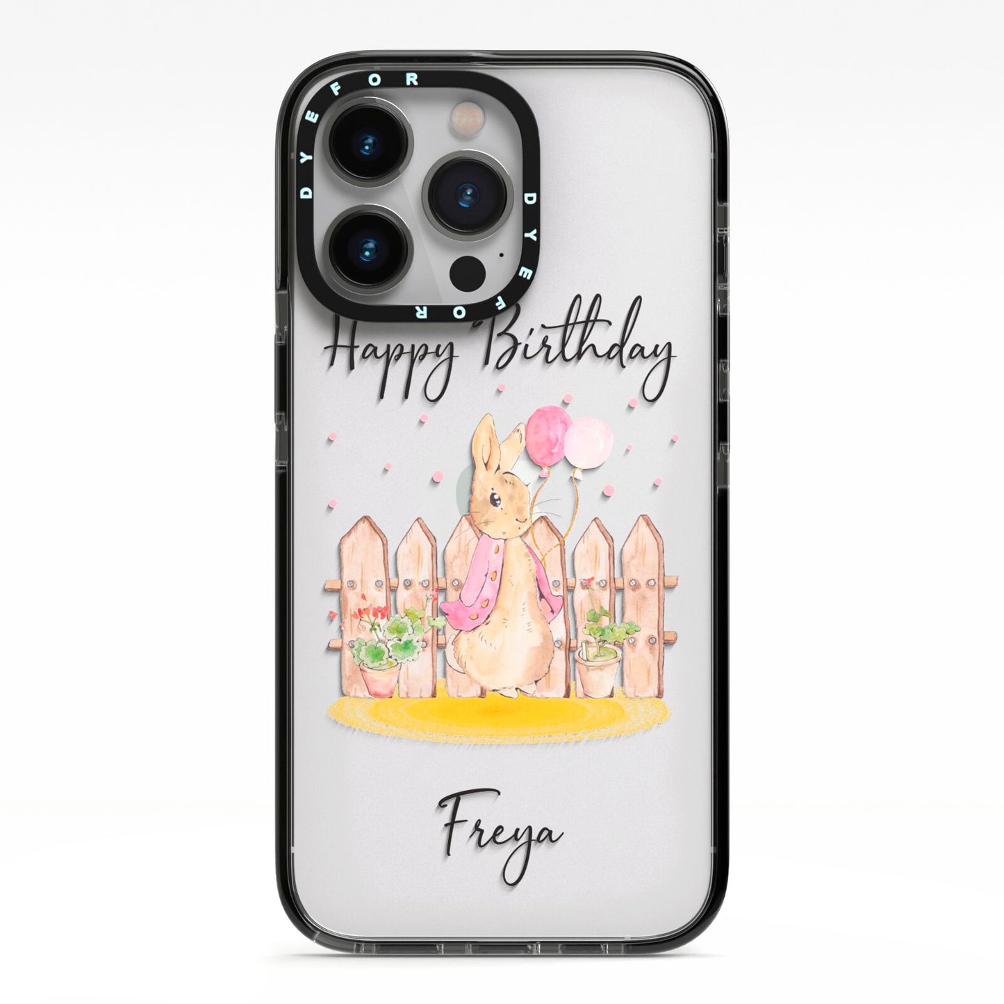 Personalised Children s Birthday Rabbit iPhone 13 Pro Black Impact Case on Silver phone