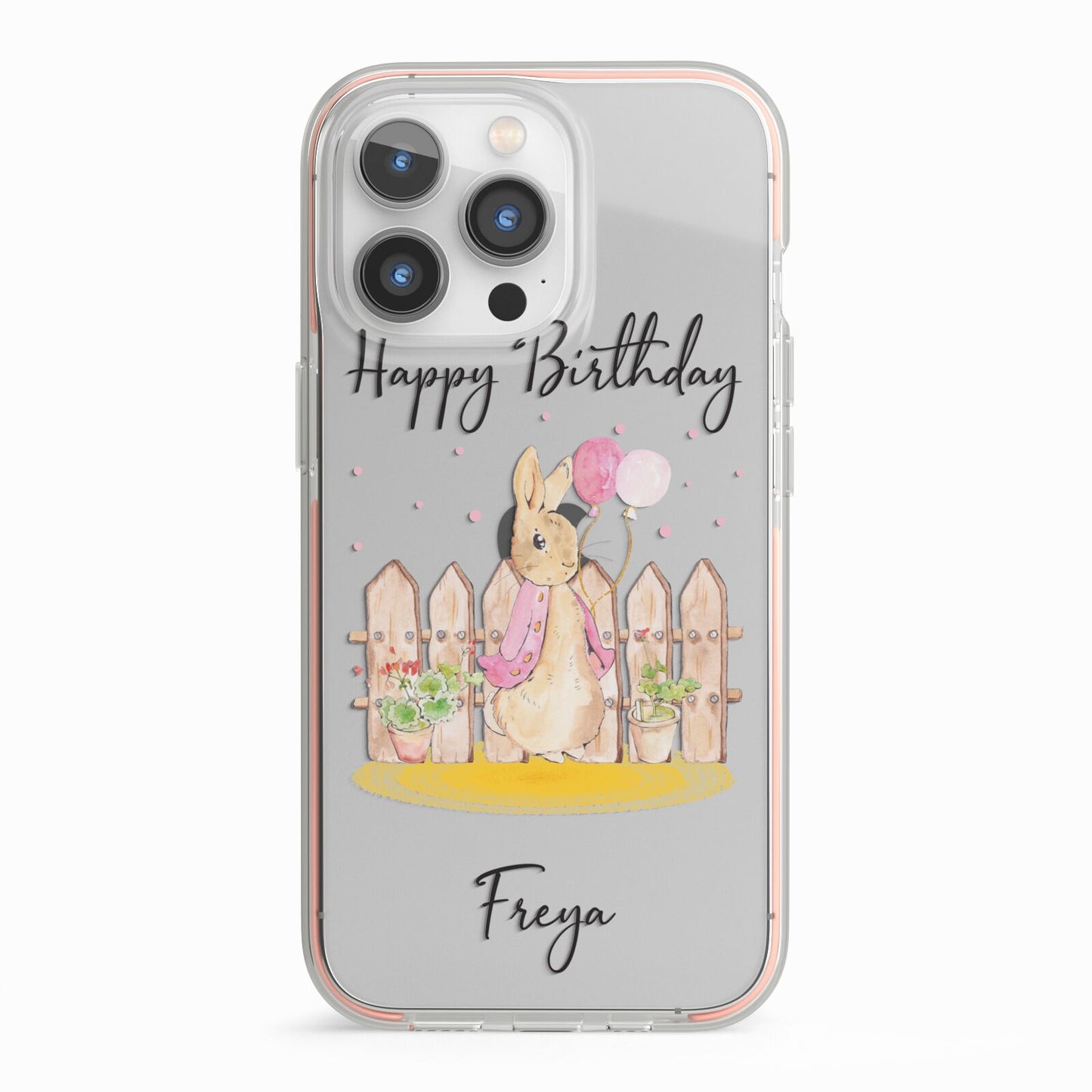 Personalised Children s Birthday Rabbit iPhone 13 Pro TPU Impact Case with Pink Edges