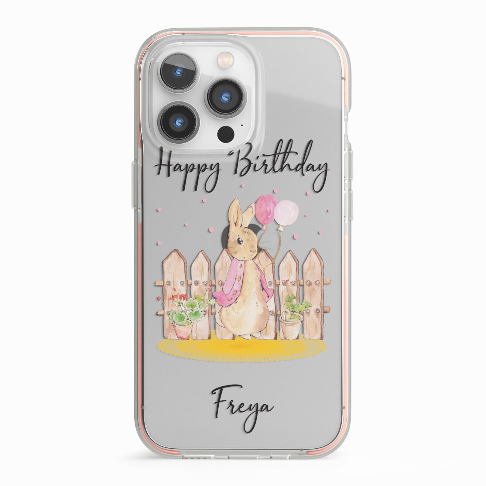 Personalised Children s Birthday Rabbit iPhone 13 Pro TPU Impact Case with Pink Edges