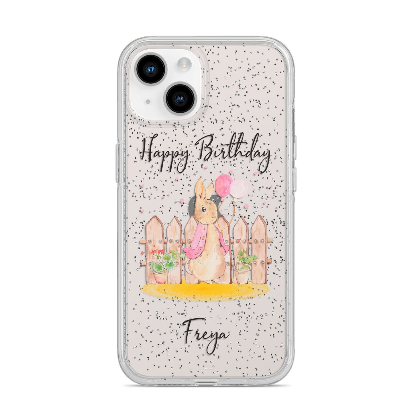 Personalised Children s Birthday Rabbit iPhone 14 Glitter Tough Case Starlight