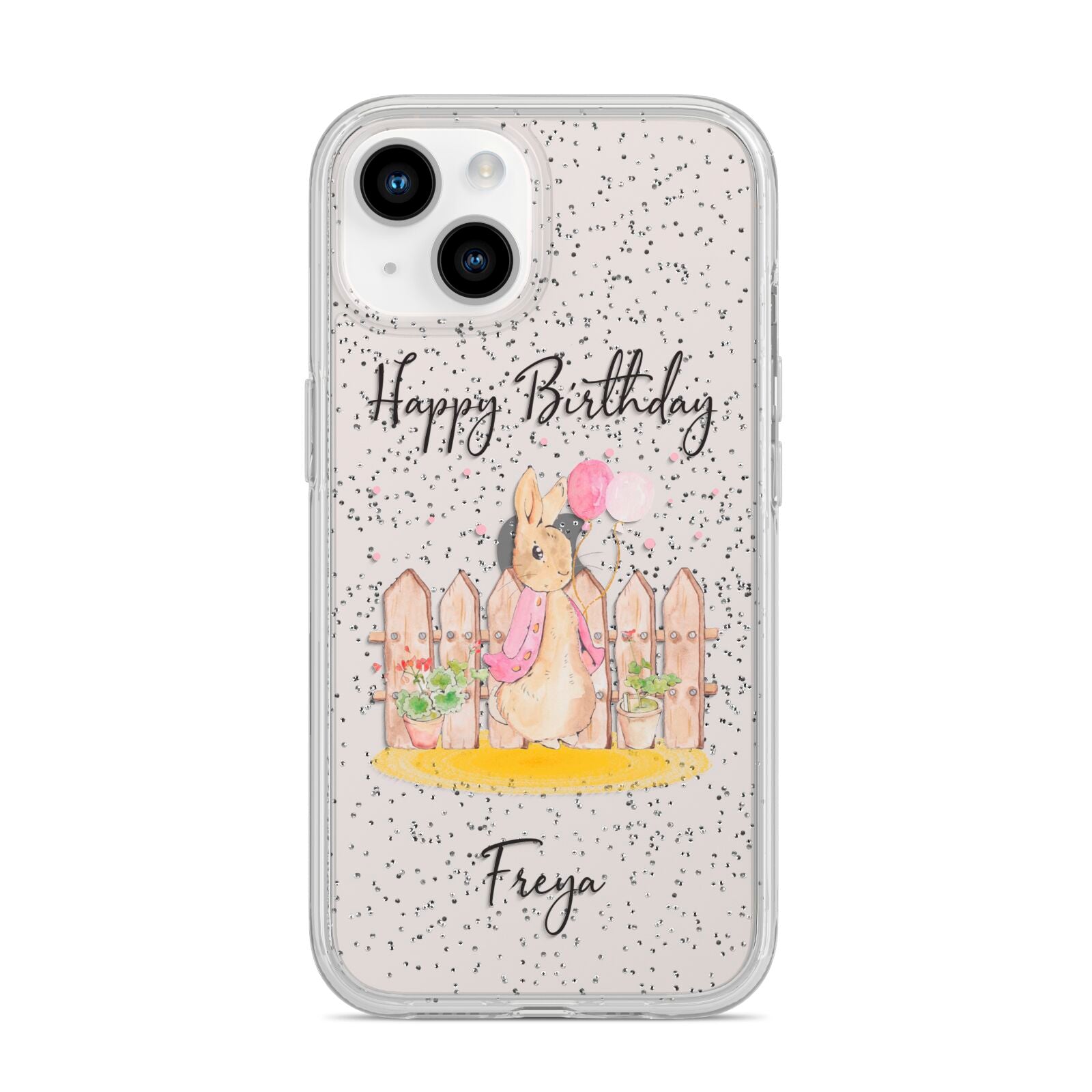 Personalised Children s Birthday Rabbit iPhone 14 Glitter Tough Case Starlight