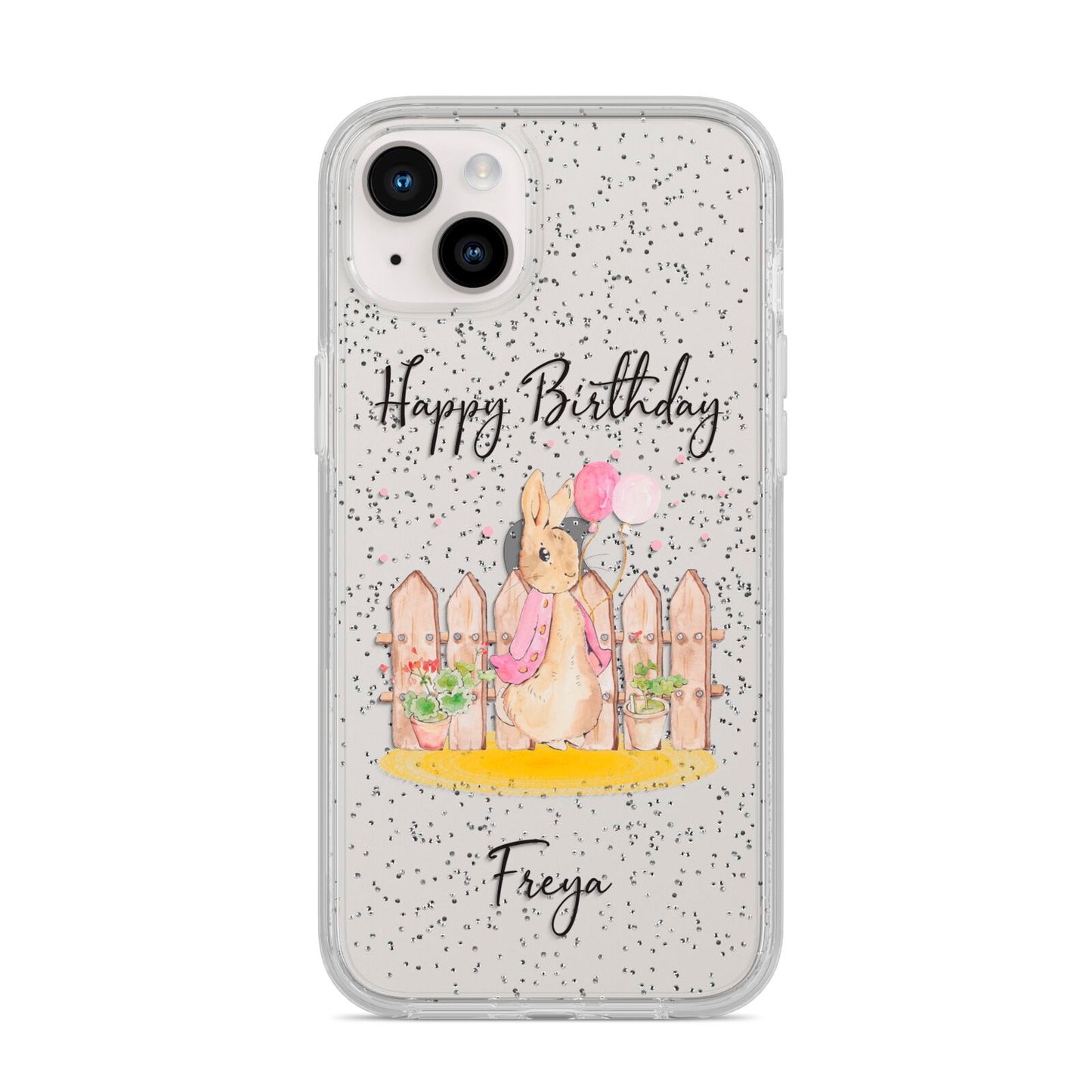 Personalised Children s Birthday Rabbit iPhone 14 Plus Glitter Tough Case Starlight