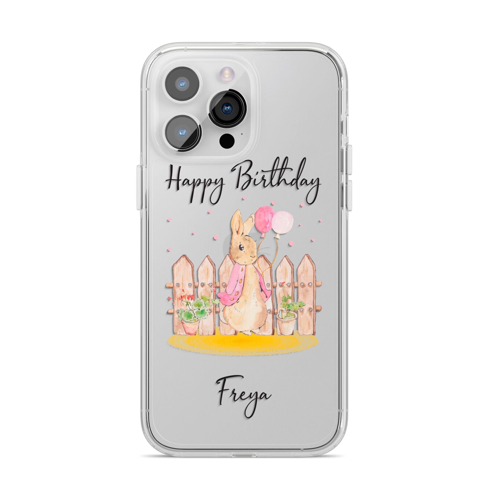 Personalised Children s Birthday Rabbit iPhone 14 Pro Max Clear Tough Case Silver