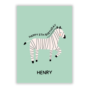 Personalised Children's Birthday Zebra Greetings Card