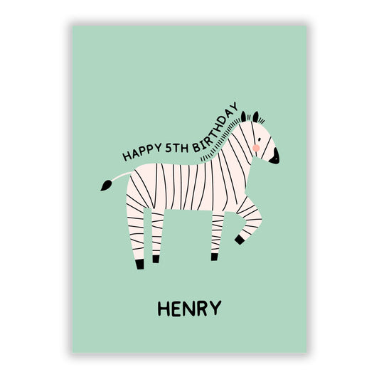 Personalised Children s Birthday Zebra A5 Flat Greetings Card