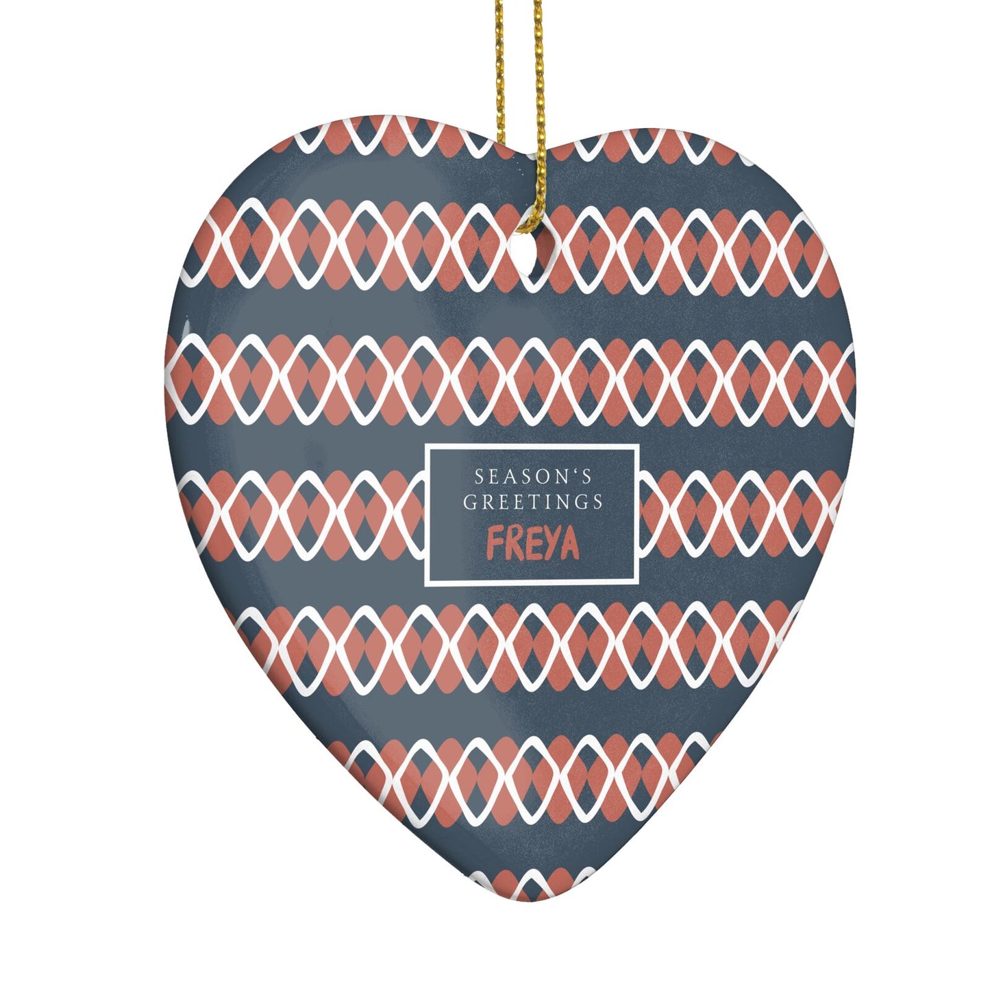 Personalised Christmas Abstract Pattern Heart Decoration Side Angle