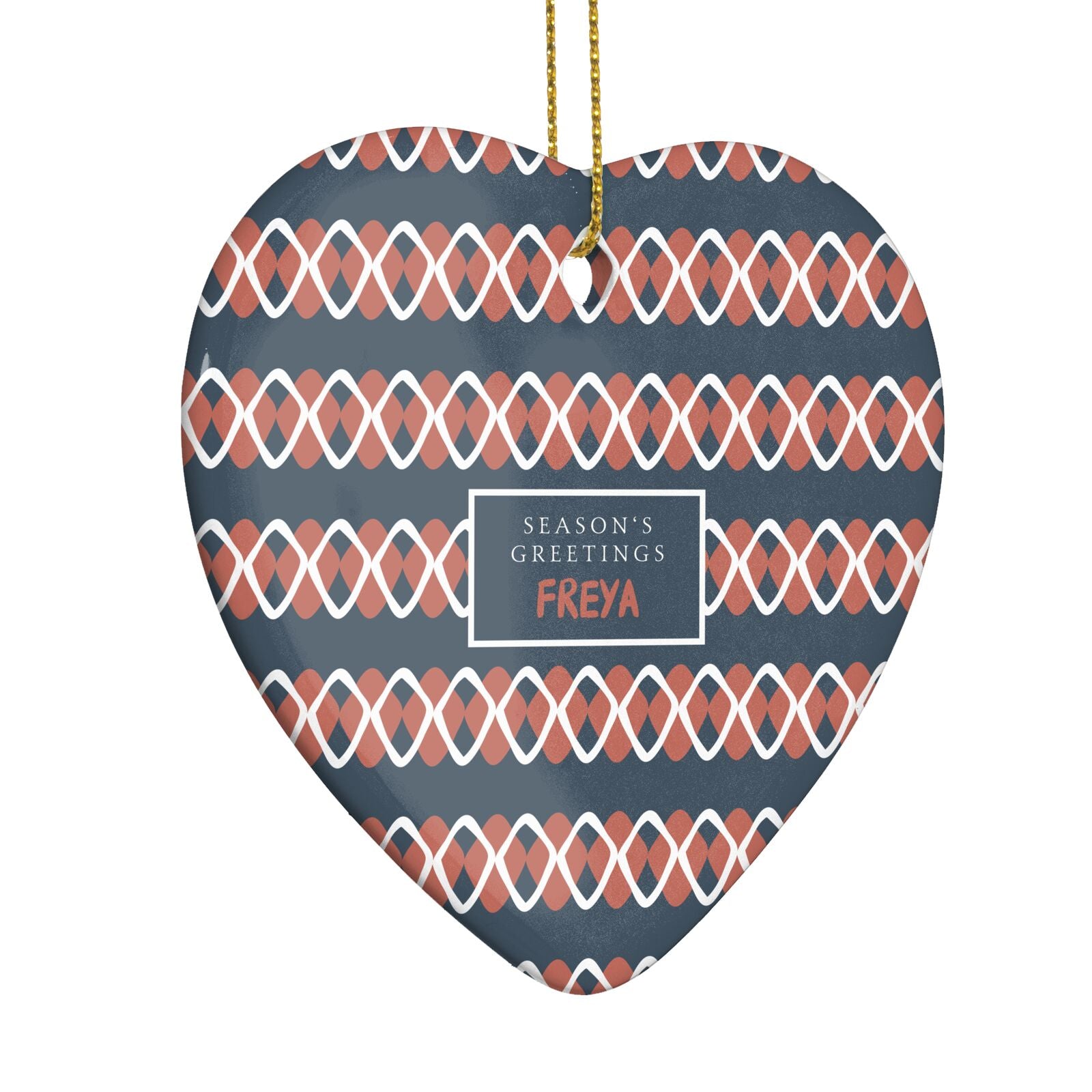 Personalised Christmas Abstract Pattern Heart Decoration Side Angle