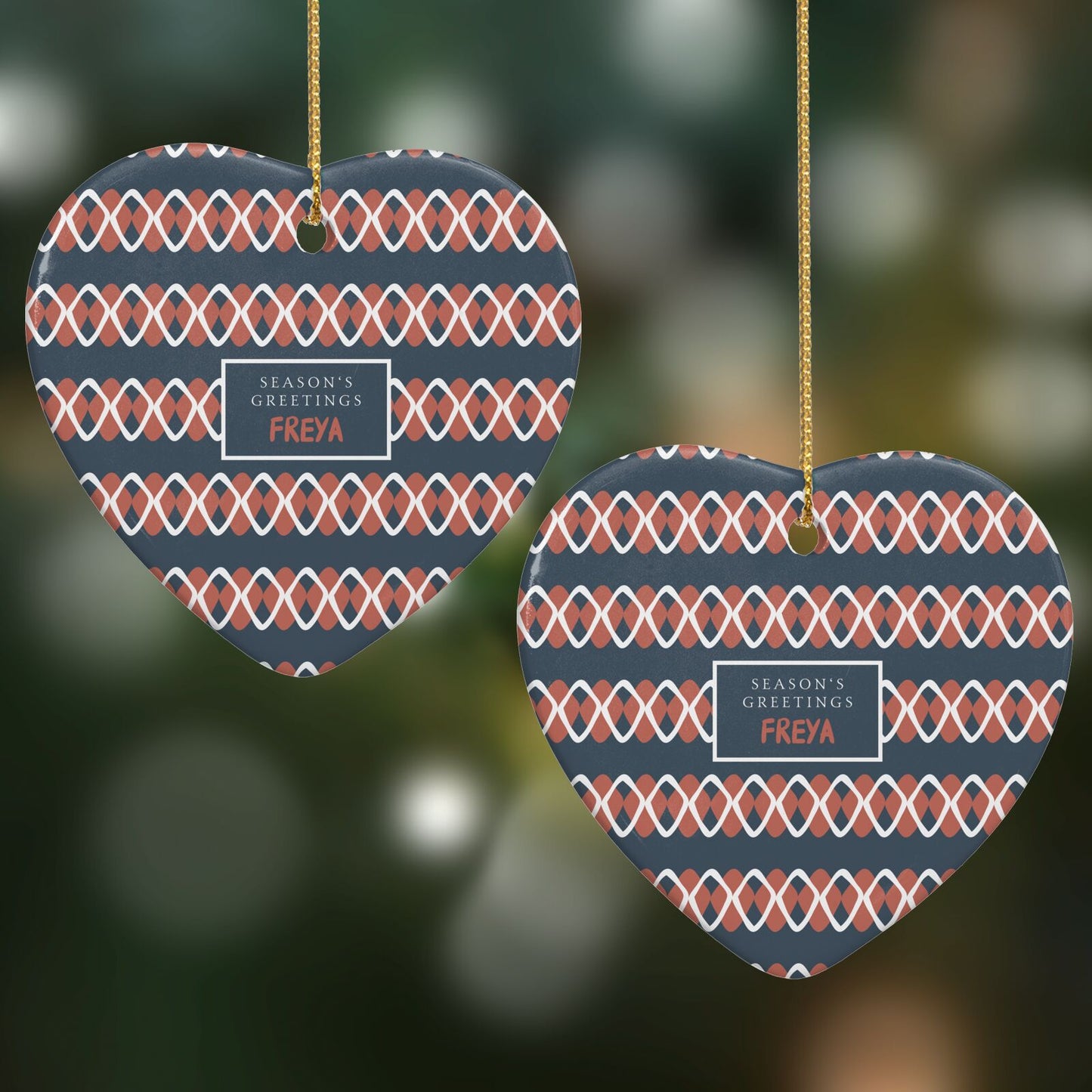 Personalised Christmas Abstract Pattern Heart Decoration on Christmas Background