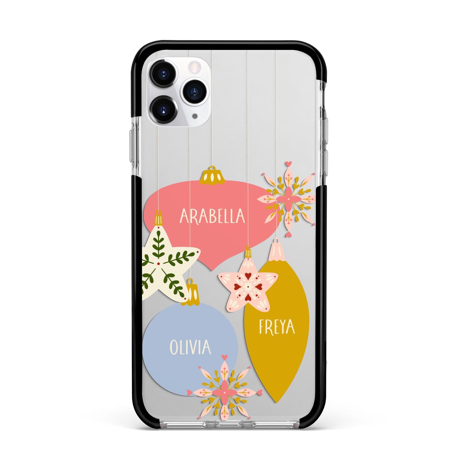 Personalised Christmas Bauble Apple iPhone 11 Pro Max in Silver with Black Impact Case