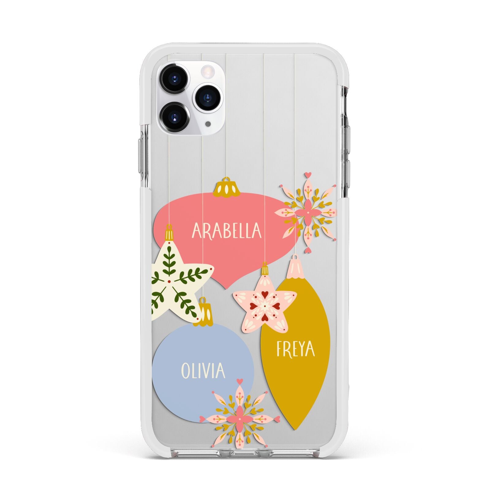 Personalised Christmas Bauble Apple iPhone 11 Pro Max in Silver with White Impact Case