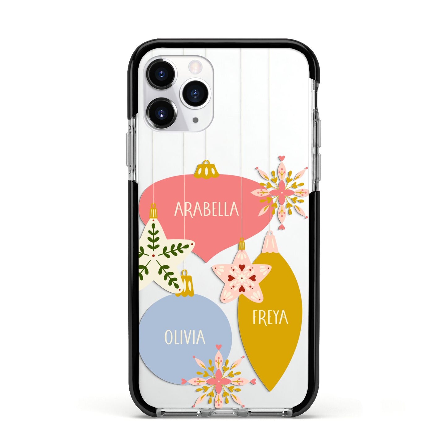 Personalised Christmas Bauble Apple iPhone 11 Pro in Silver with Black Impact Case