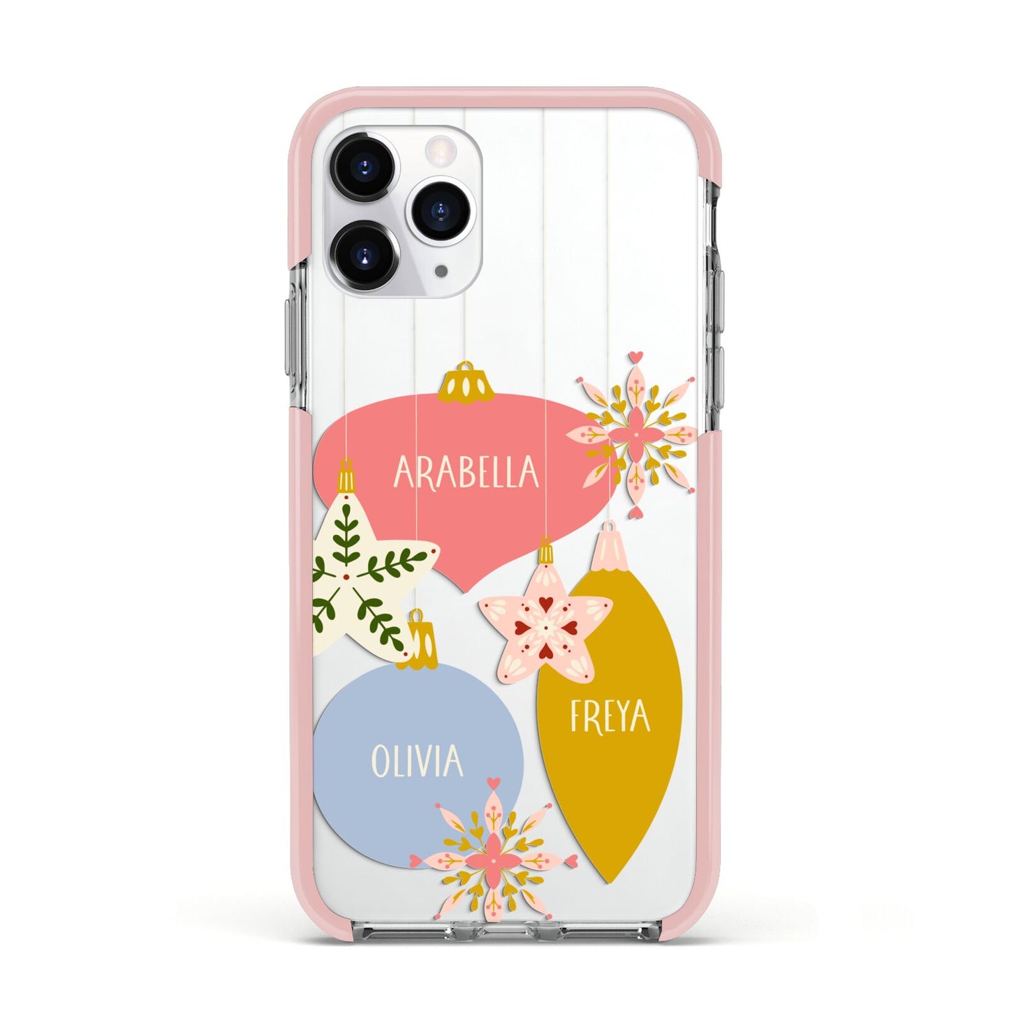 Personalised Christmas Bauble Apple iPhone 11 Pro in Silver with Pink Impact Case