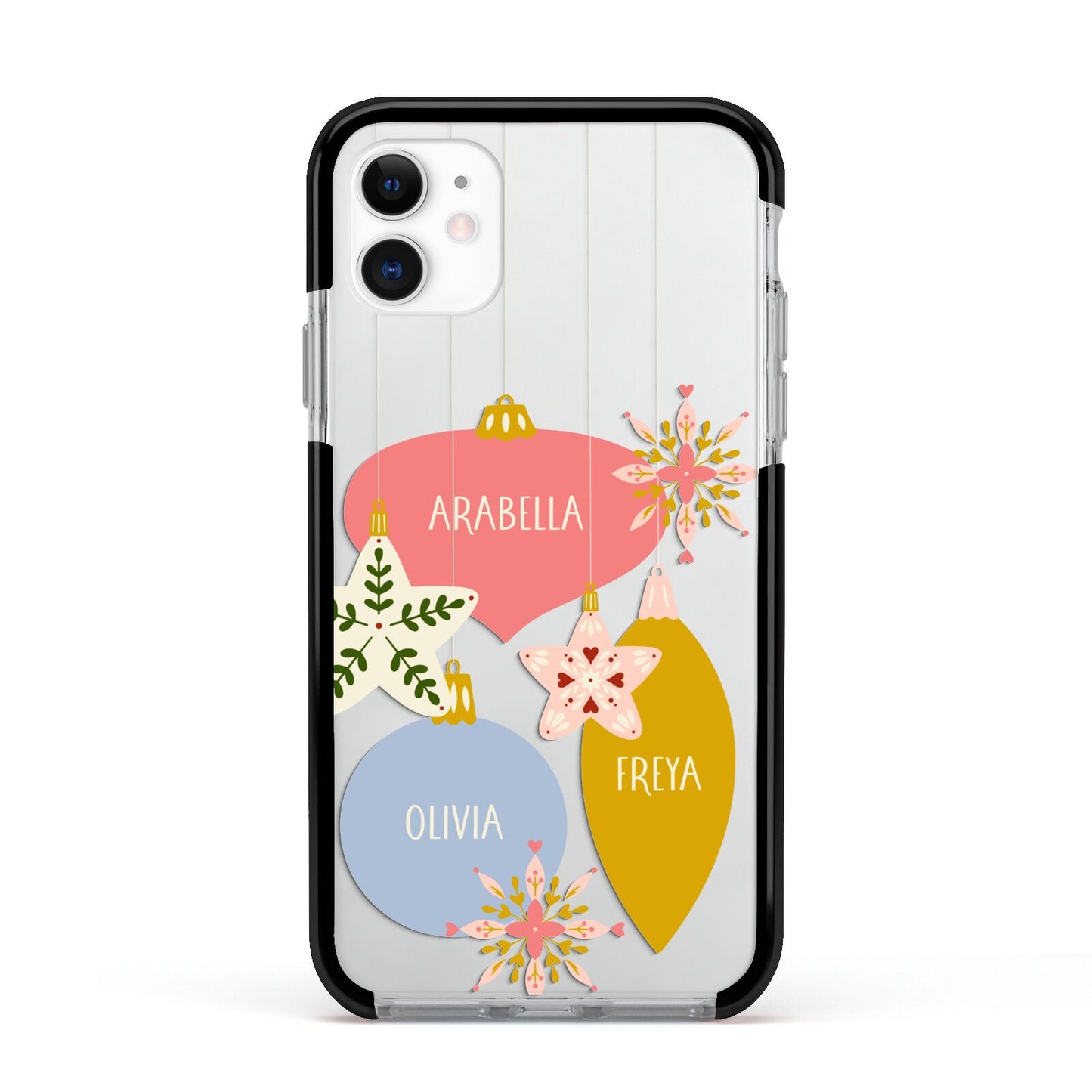 Personalised Christmas Bauble Apple iPhone 11 in White with Black Impact Case