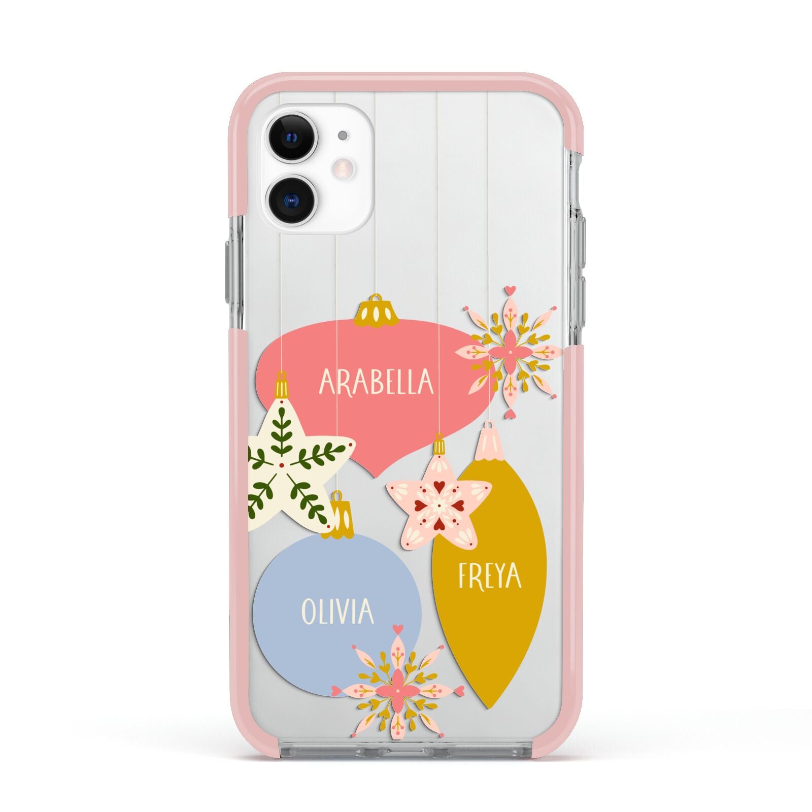 Personalised Christmas Bauble Apple iPhone 11 in White with Pink Impact Case