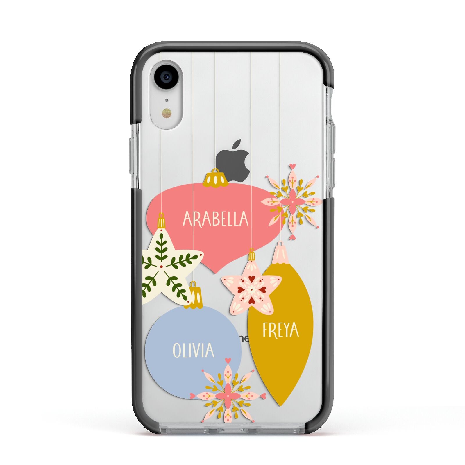 Personalised Christmas Bauble Apple iPhone XR Impact Case Black Edge on Silver Phone