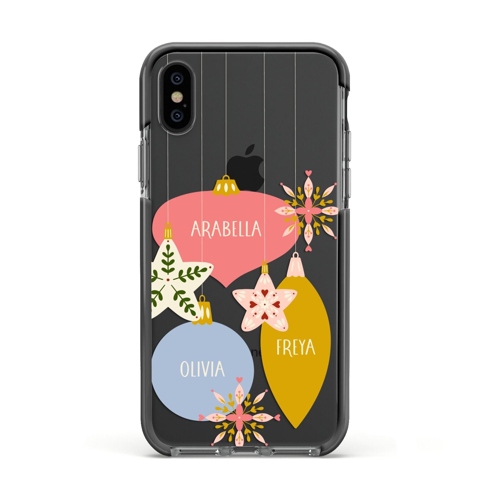 Personalised Christmas Bauble Apple iPhone Xs Impact Case Black Edge on Black Phone