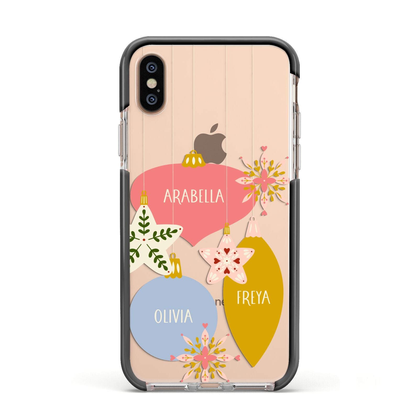 Personalised Christmas Bauble Apple iPhone Xs Impact Case Black Edge on Gold Phone