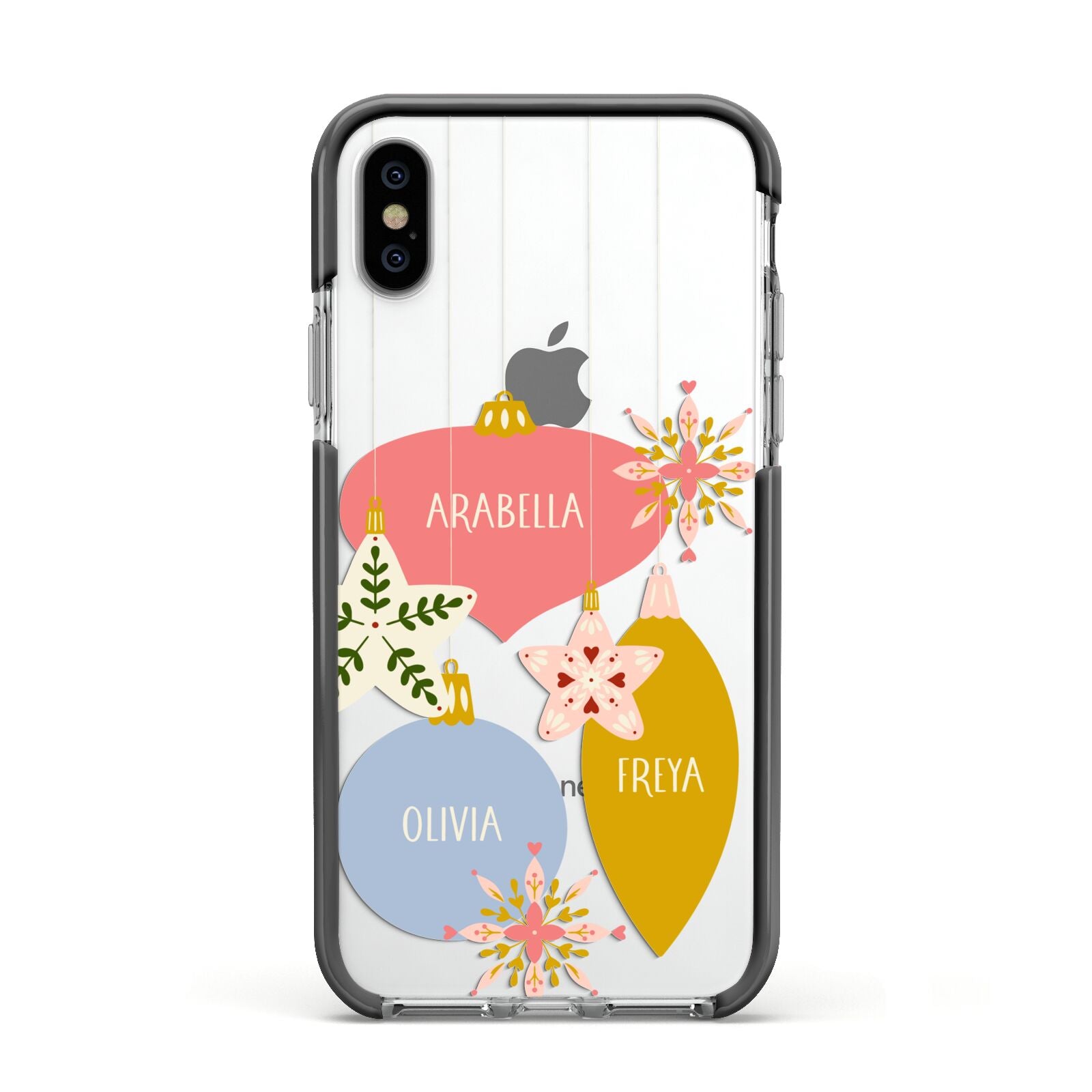Personalised Christmas Bauble Apple iPhone Xs Impact Case Black Edge on Silver Phone