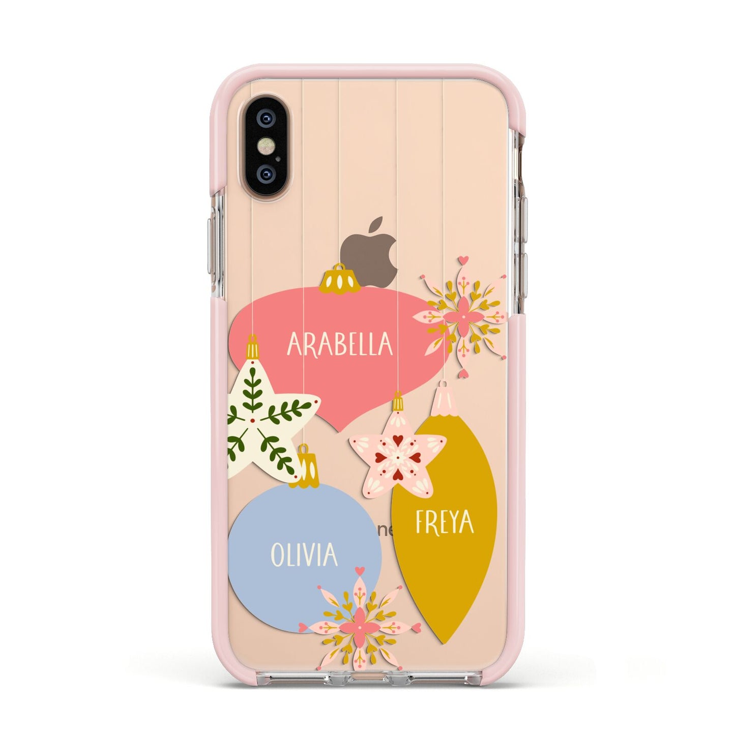 Personalised Christmas Bauble Apple iPhone Xs Impact Case Pink Edge on Gold Phone