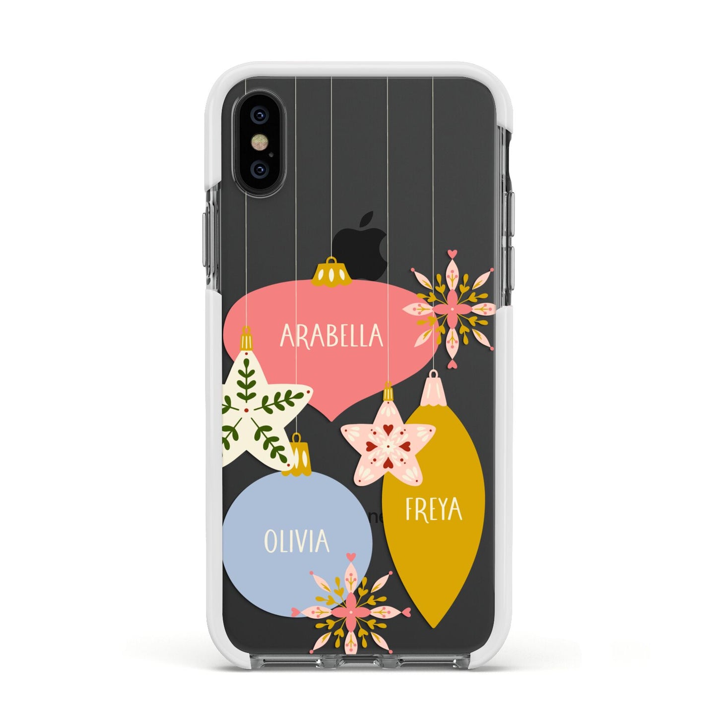 Personalised Christmas Bauble Apple iPhone Xs Impact Case White Edge on Black Phone