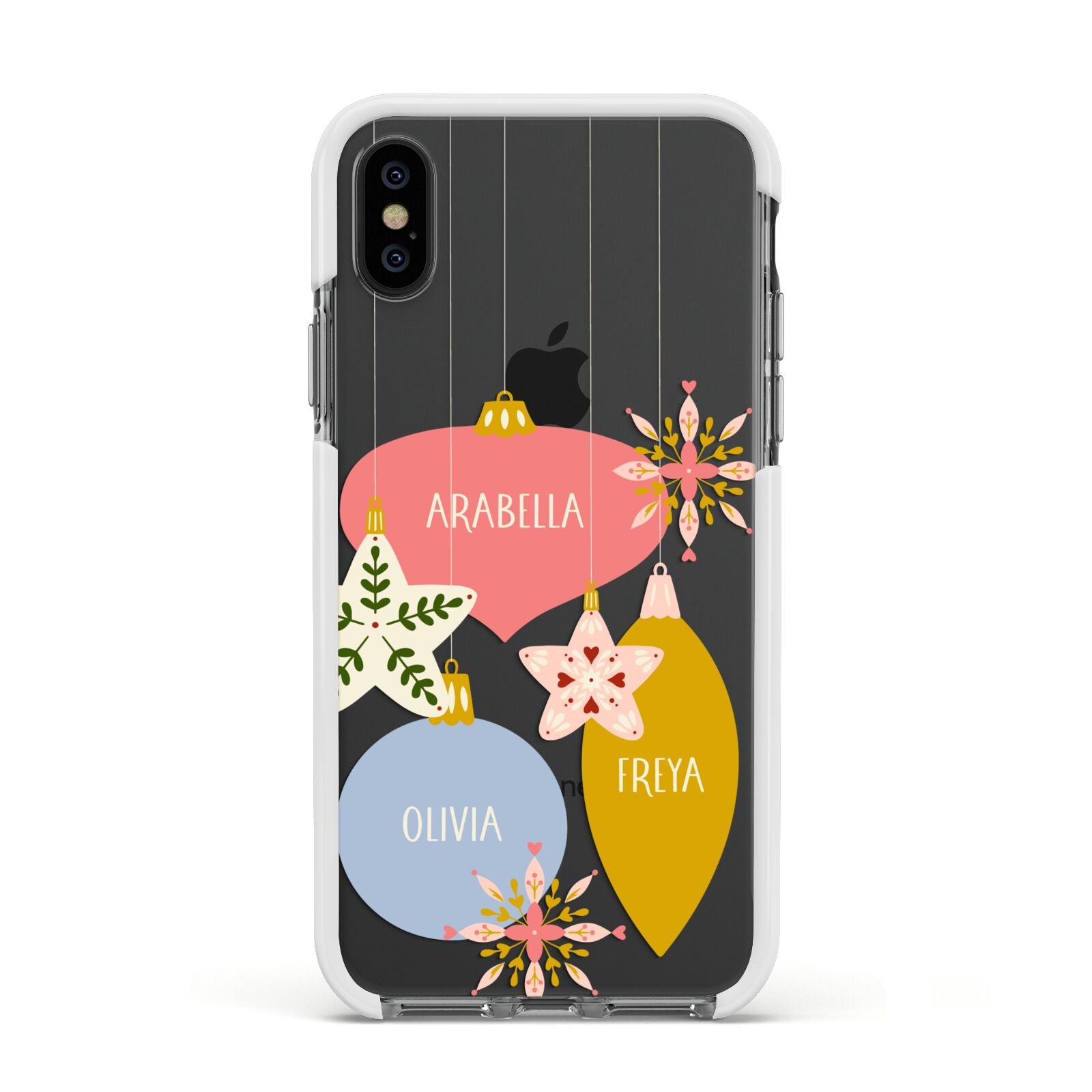 Personalised Christmas Bauble Apple iPhone Xs Impact Case White Edge on Black Phone