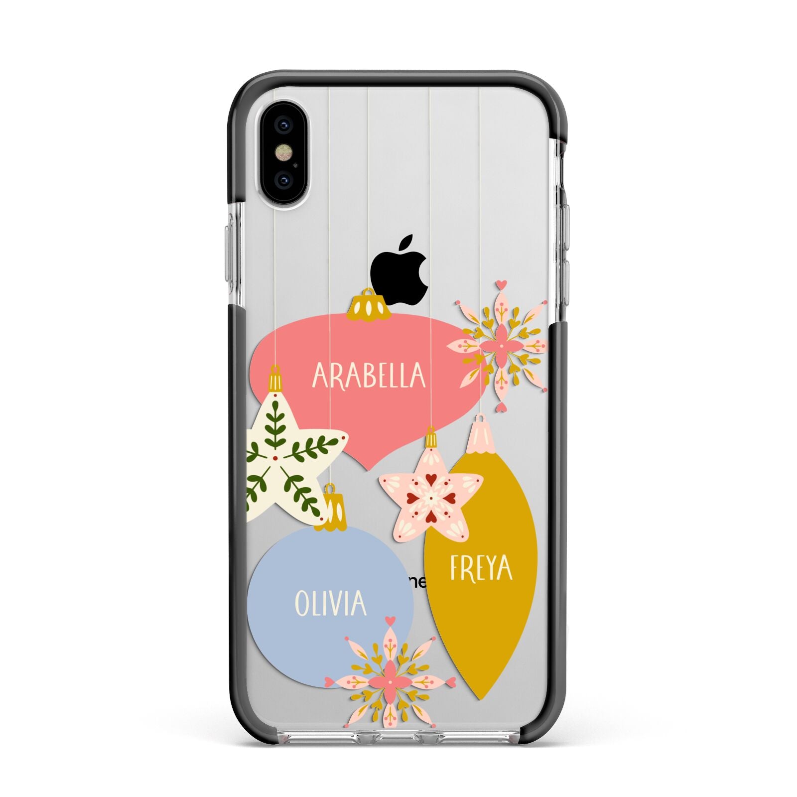 Personalised Christmas Bauble Apple iPhone Xs Max Impact Case Black Edge on Silver Phone