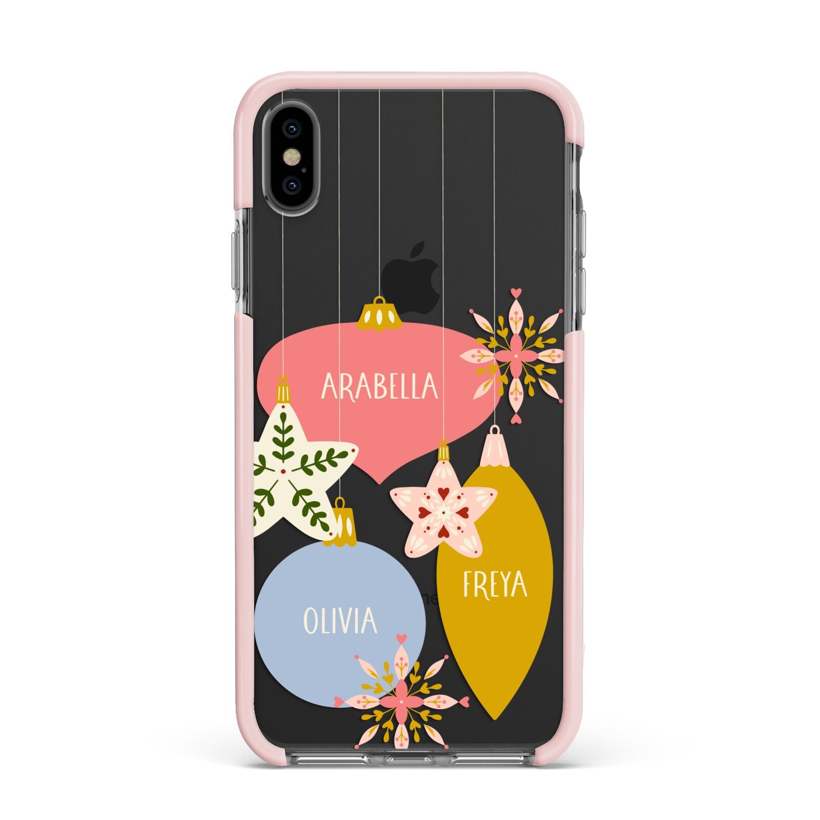 Personalised Christmas Bauble Apple iPhone Xs Max Impact Case Pink Edge on Black Phone