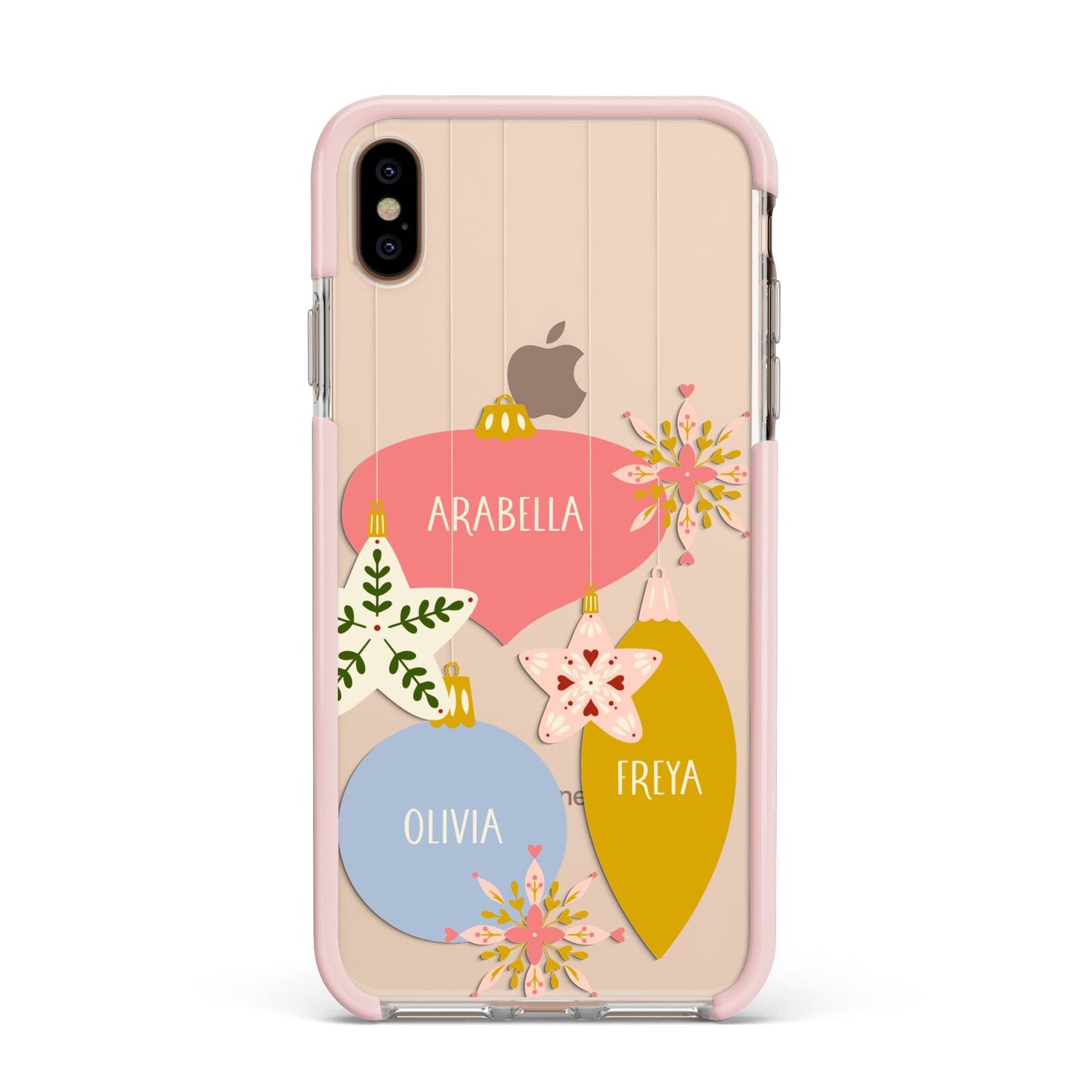 Personalised Christmas Bauble Apple iPhone Xs Max Impact Case Pink Edge on Gold Phone