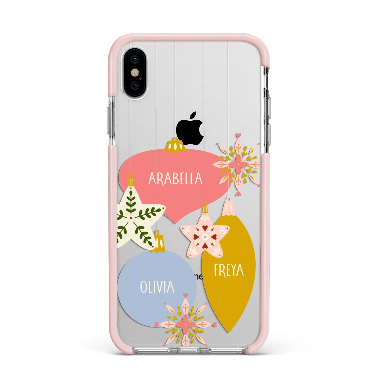 Personalised Christmas Bauble Apple iPhone Xs Max Impact Case Pink Edge on Silver Phone