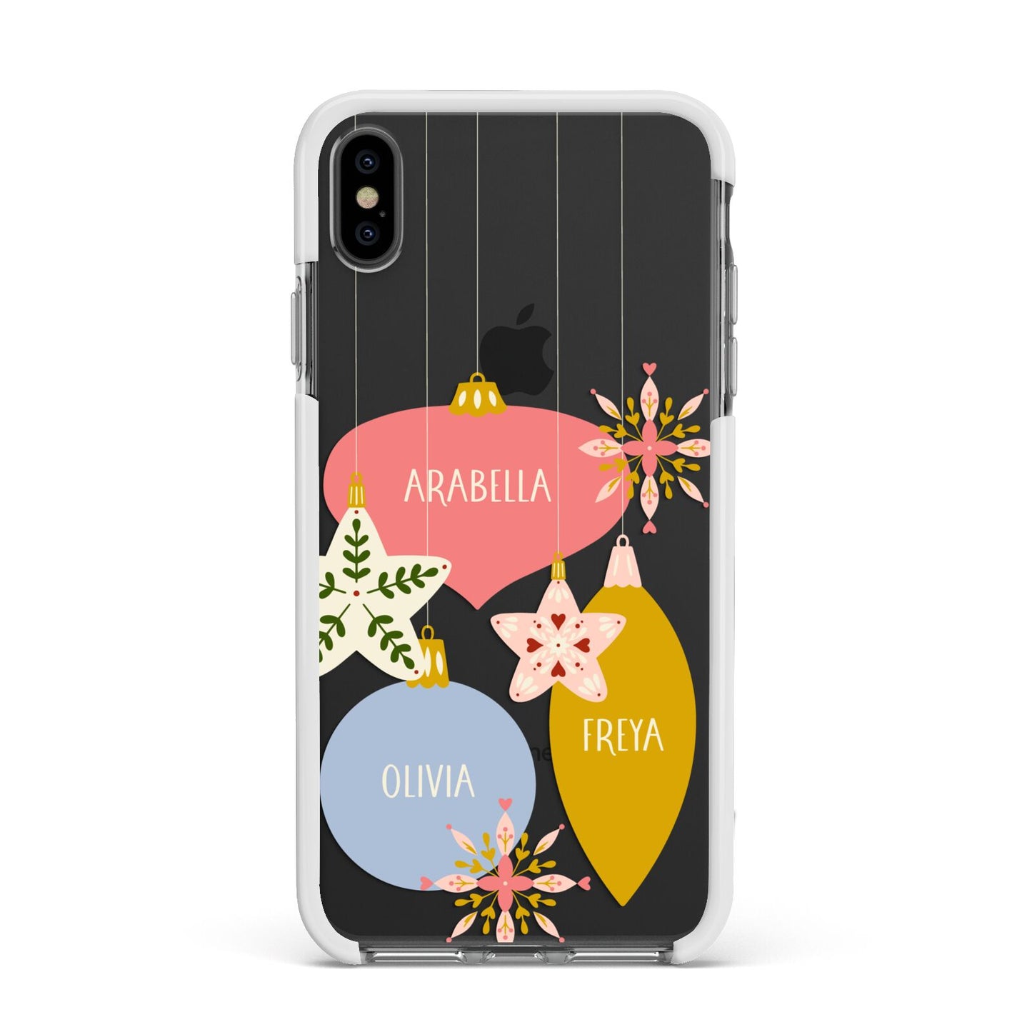 Personalised Christmas Bauble Apple iPhone Xs Max Impact Case White Edge on Black Phone