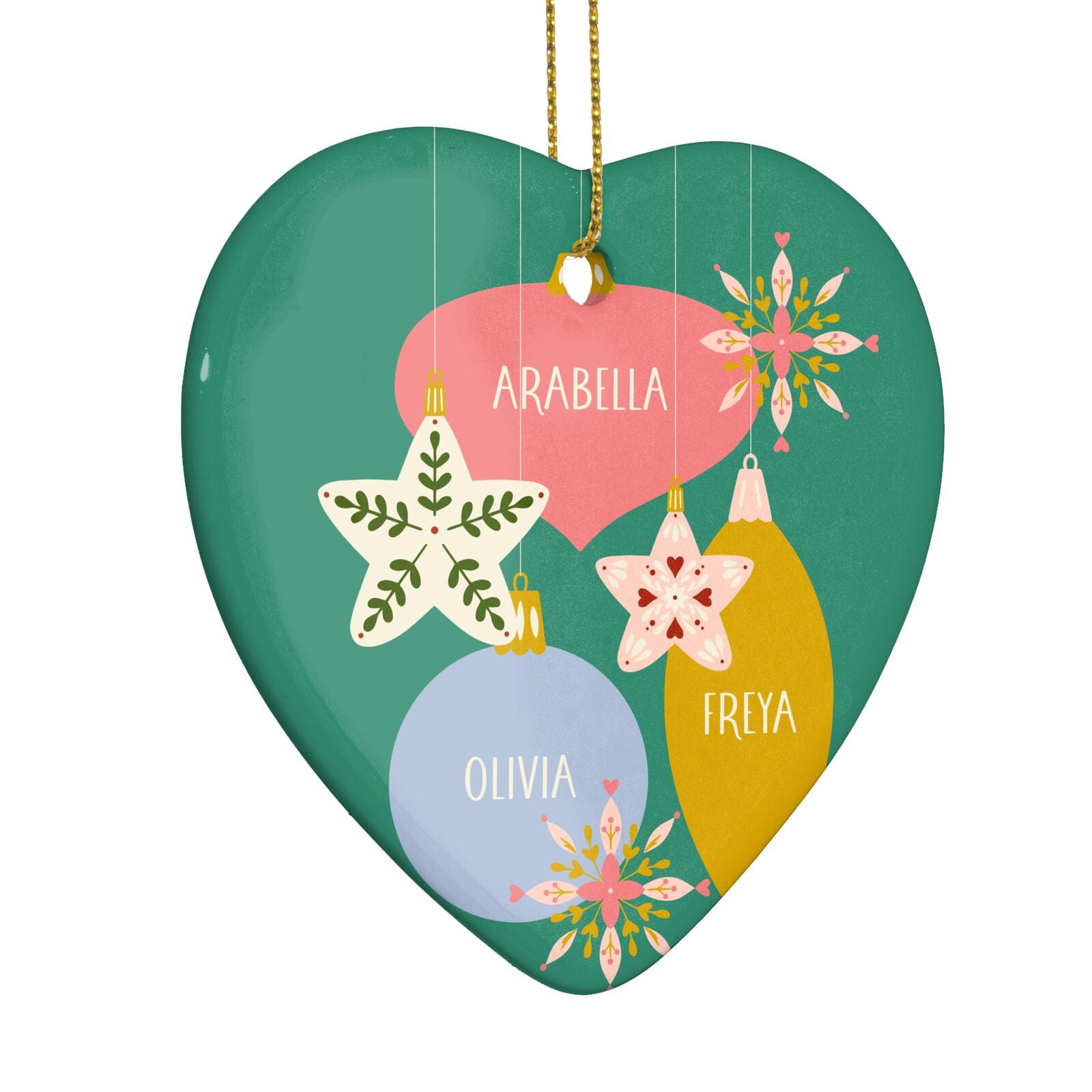 Personalised Christmas Bauble Heart Decoration Side Angle