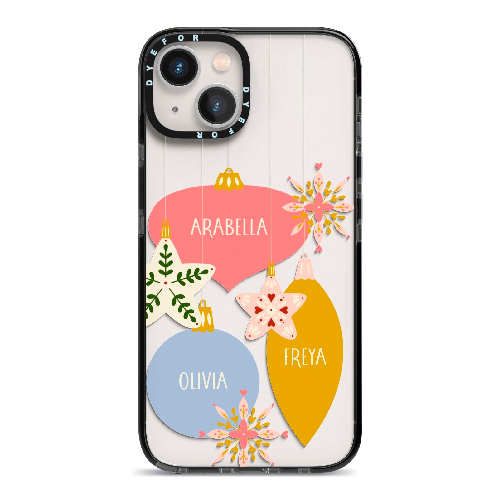 Personalised Christmas Bauble iPhone 13 Black Impact Case on Silver phone