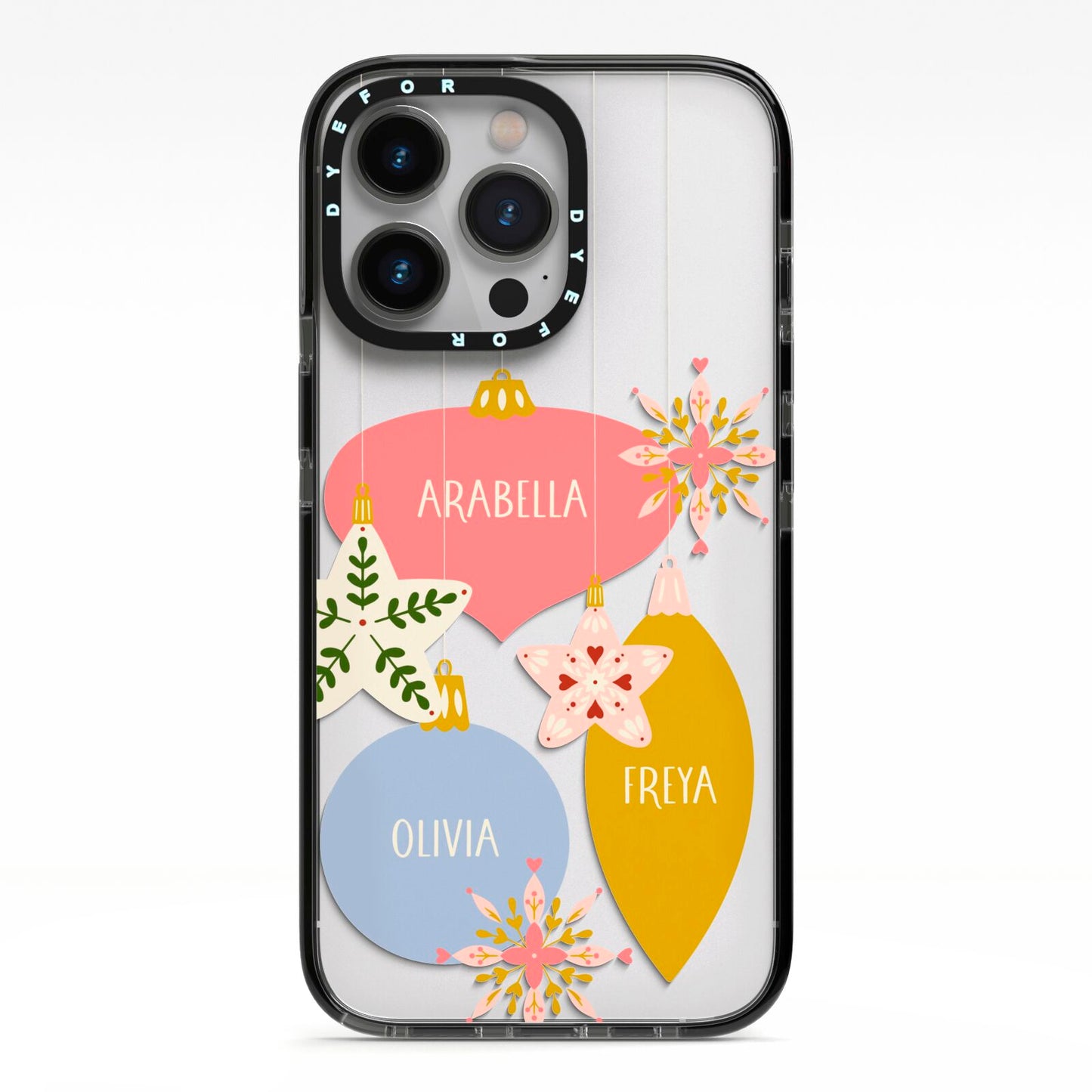 Personalised Christmas Bauble iPhone 13 Pro Black Impact Case on Silver phone