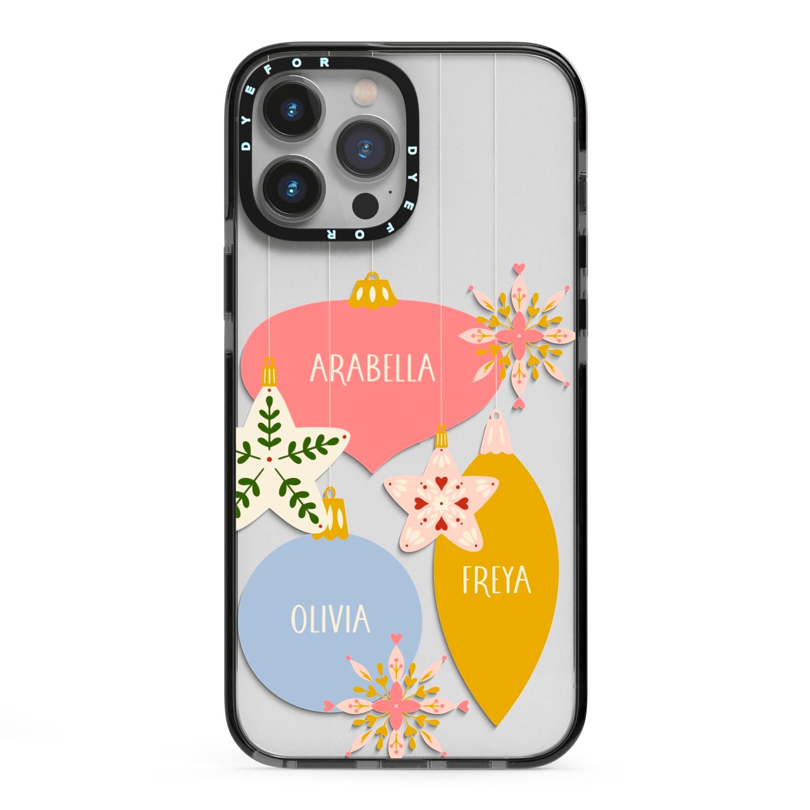 Personalised Christmas Bauble iPhone 13 Pro Max Black Impact Case on Silver phone