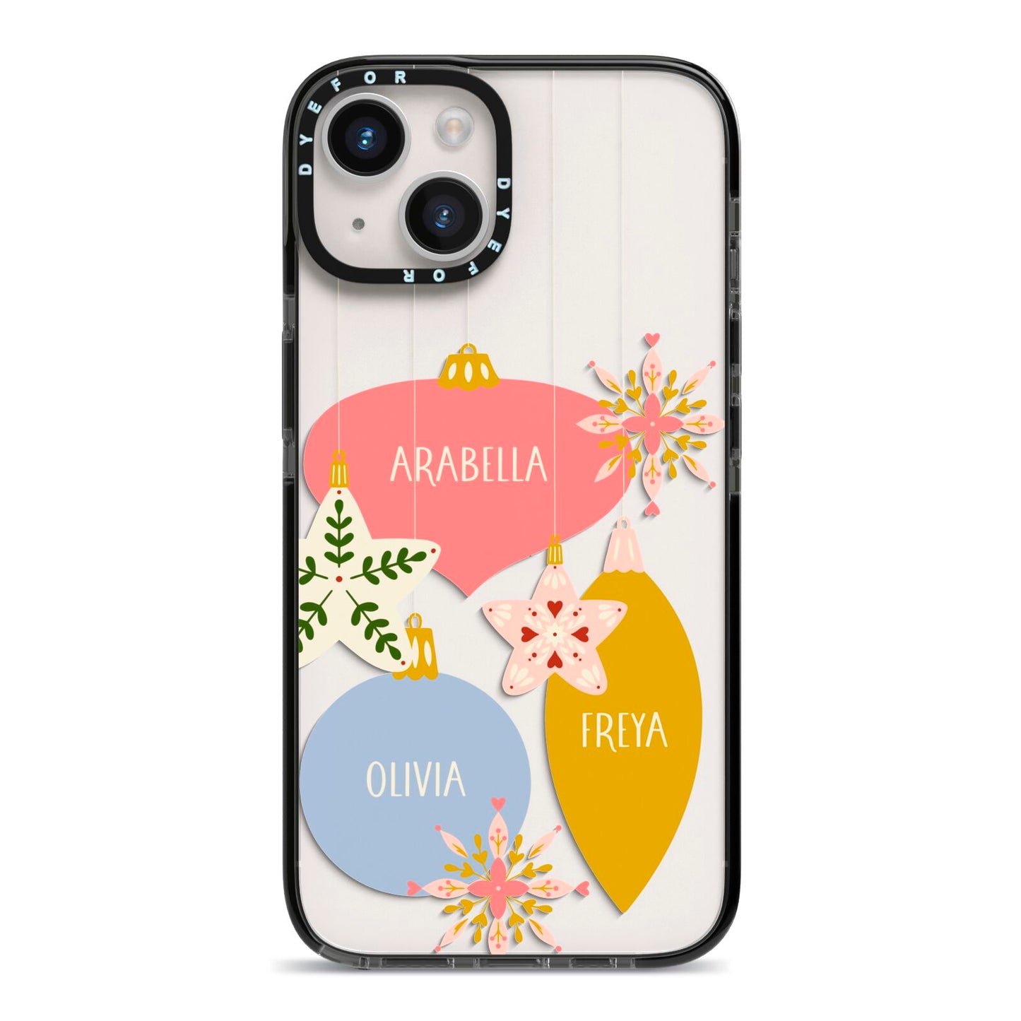 Personalised Christmas Bauble iPhone 14 Black Impact Case on Silver phone