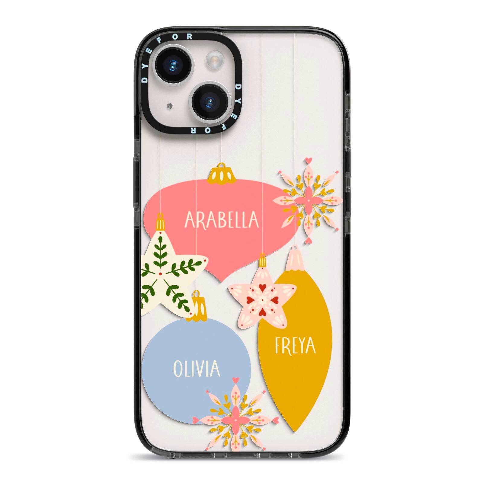 Personalised Christmas Bauble iPhone 14 Black Impact Case on Silver phone