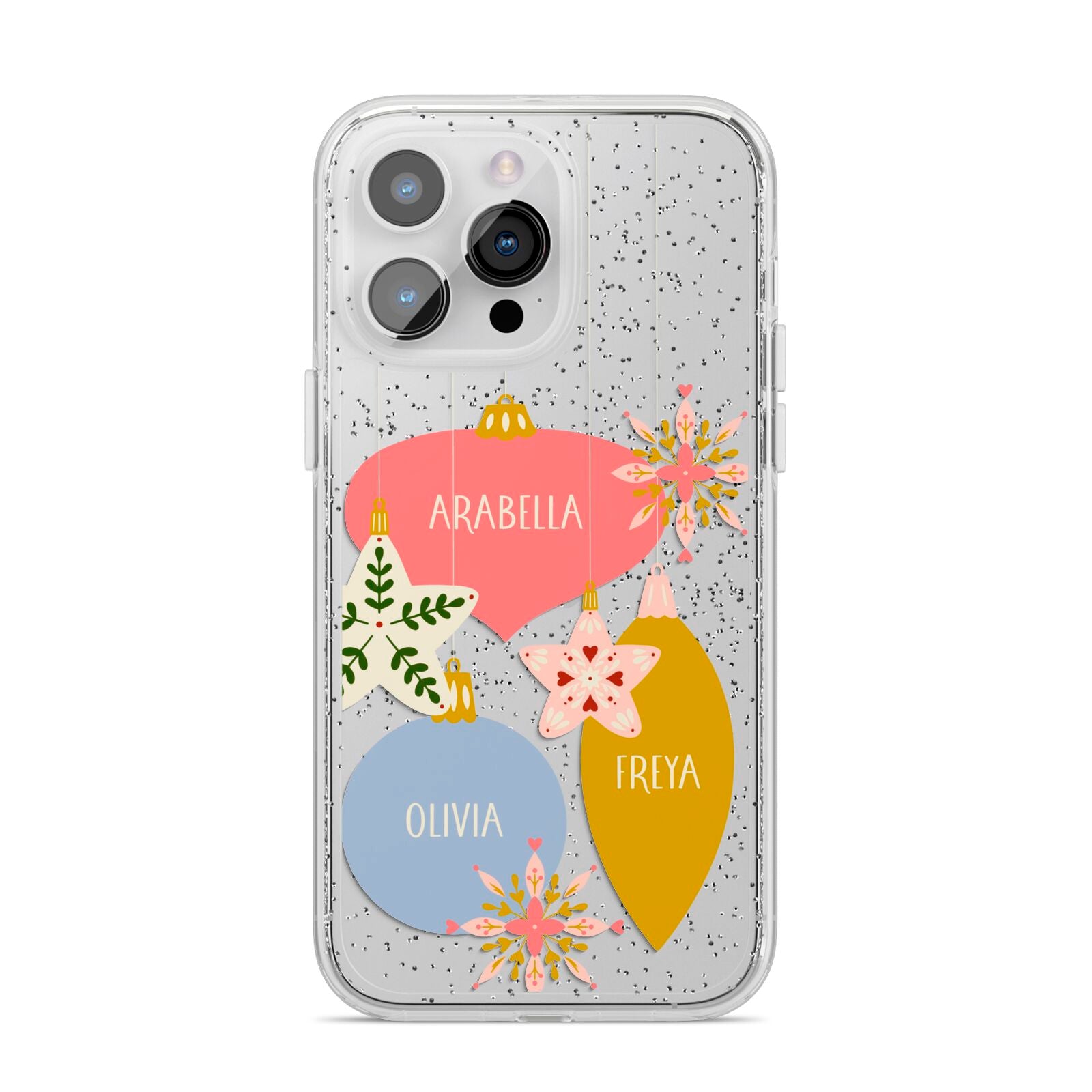 Personalised Christmas Bauble iPhone 14 Pro Max Glitter Tough Case Silver