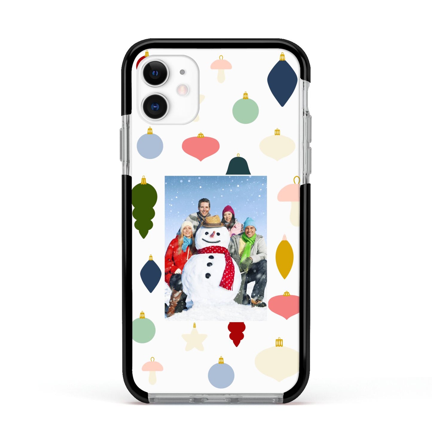 Personalised Christmas Baubles Apple iPhone 11 in White with Black Impact Case
