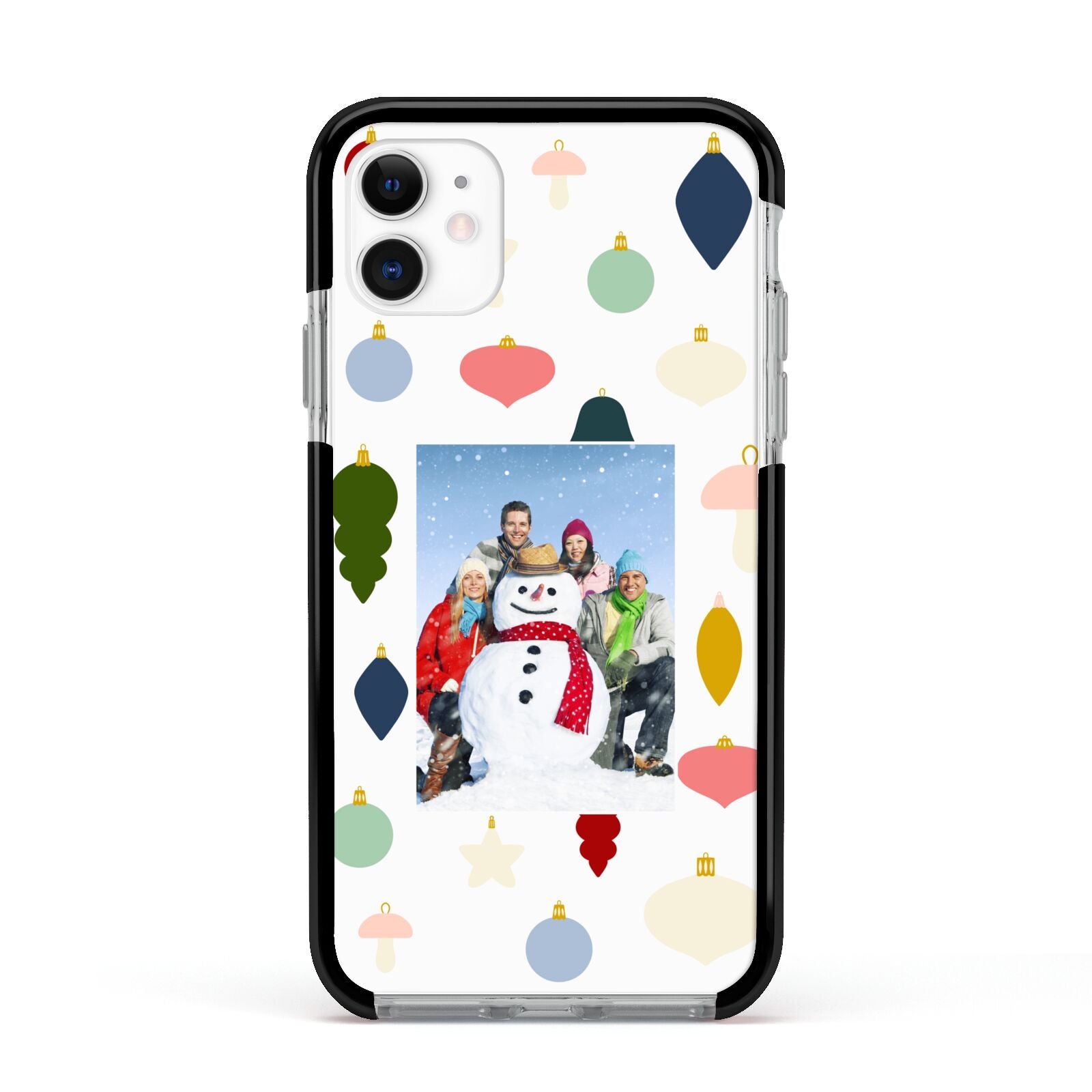 Personalised Christmas Baubles Apple iPhone 11 in White with Black Impact Case